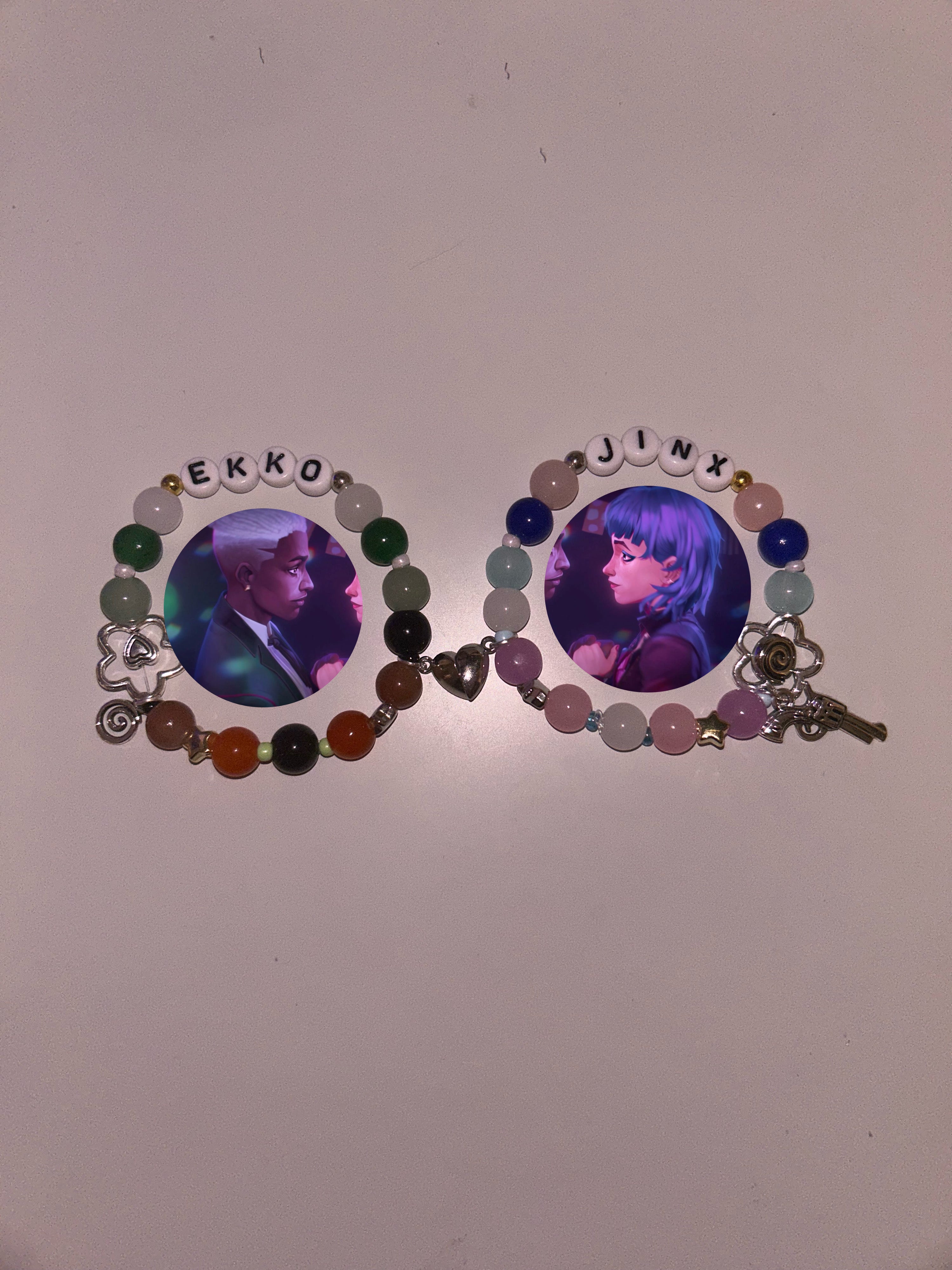 Jinx and Ekko Timebomb Arcane and League of Legends inspired handmade bracelet set
