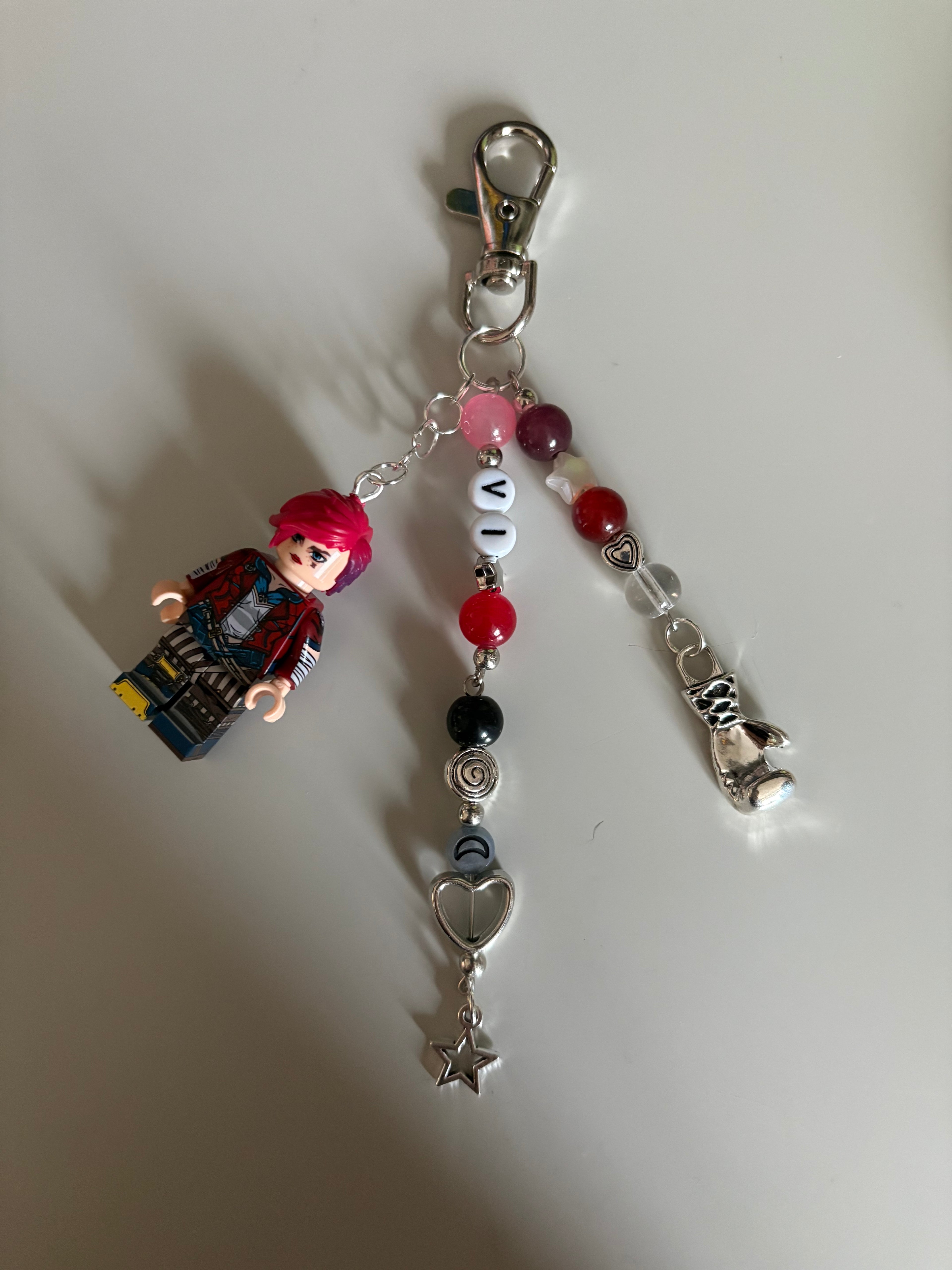 Vi/violet Arcane inspired handmade minifigure keychain