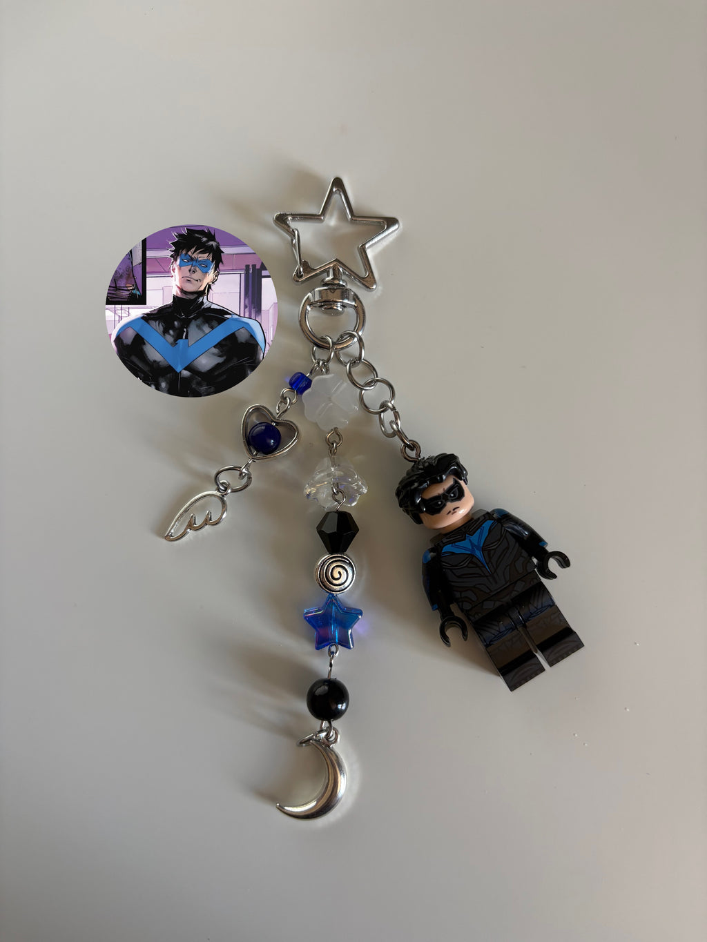 Nightwing inspired handmade minifigure minimalist keychain