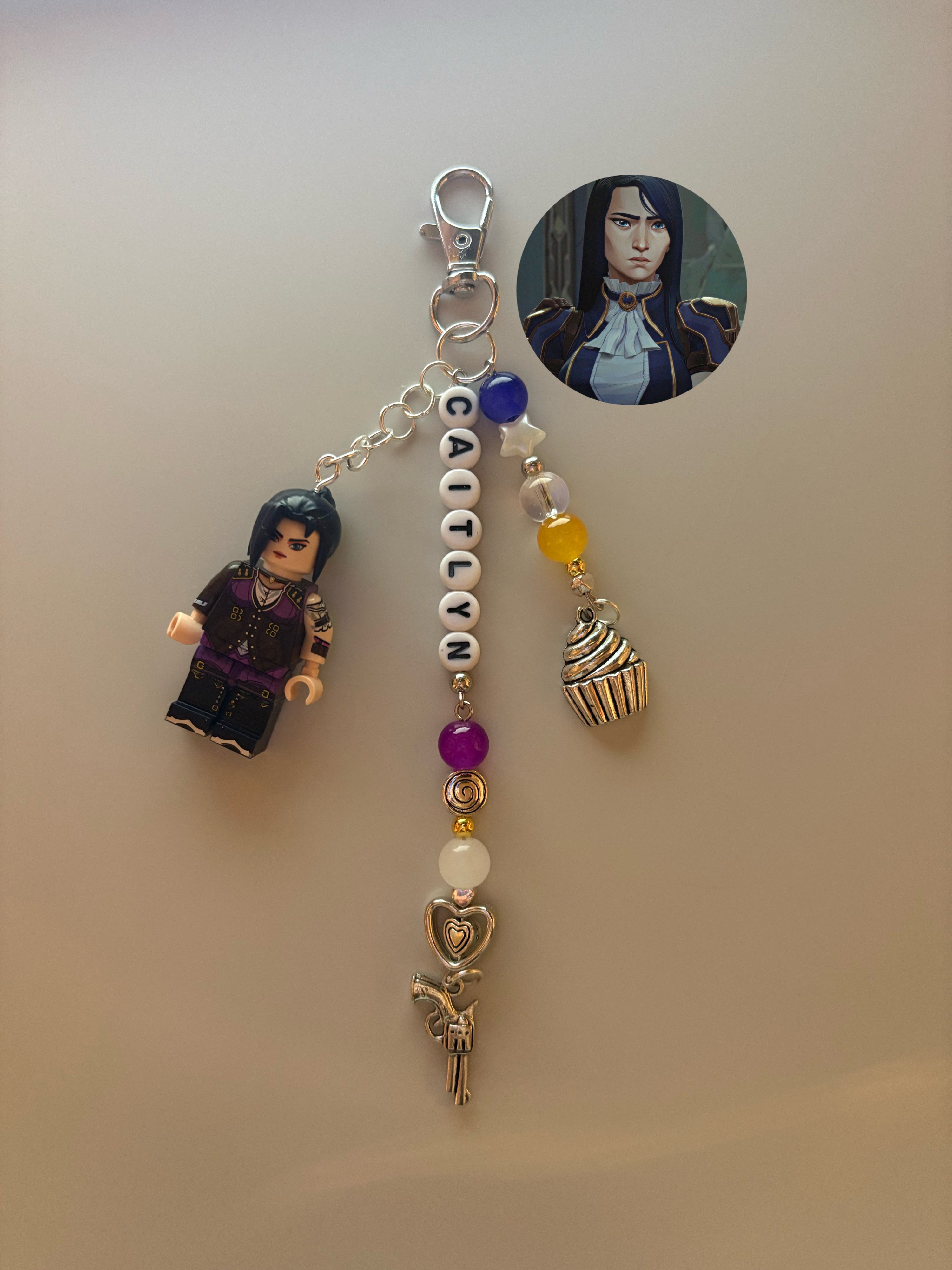 Caitlyn ‘cupcake’ Arcane Kiramman video game inspired handmade minifigure keychain