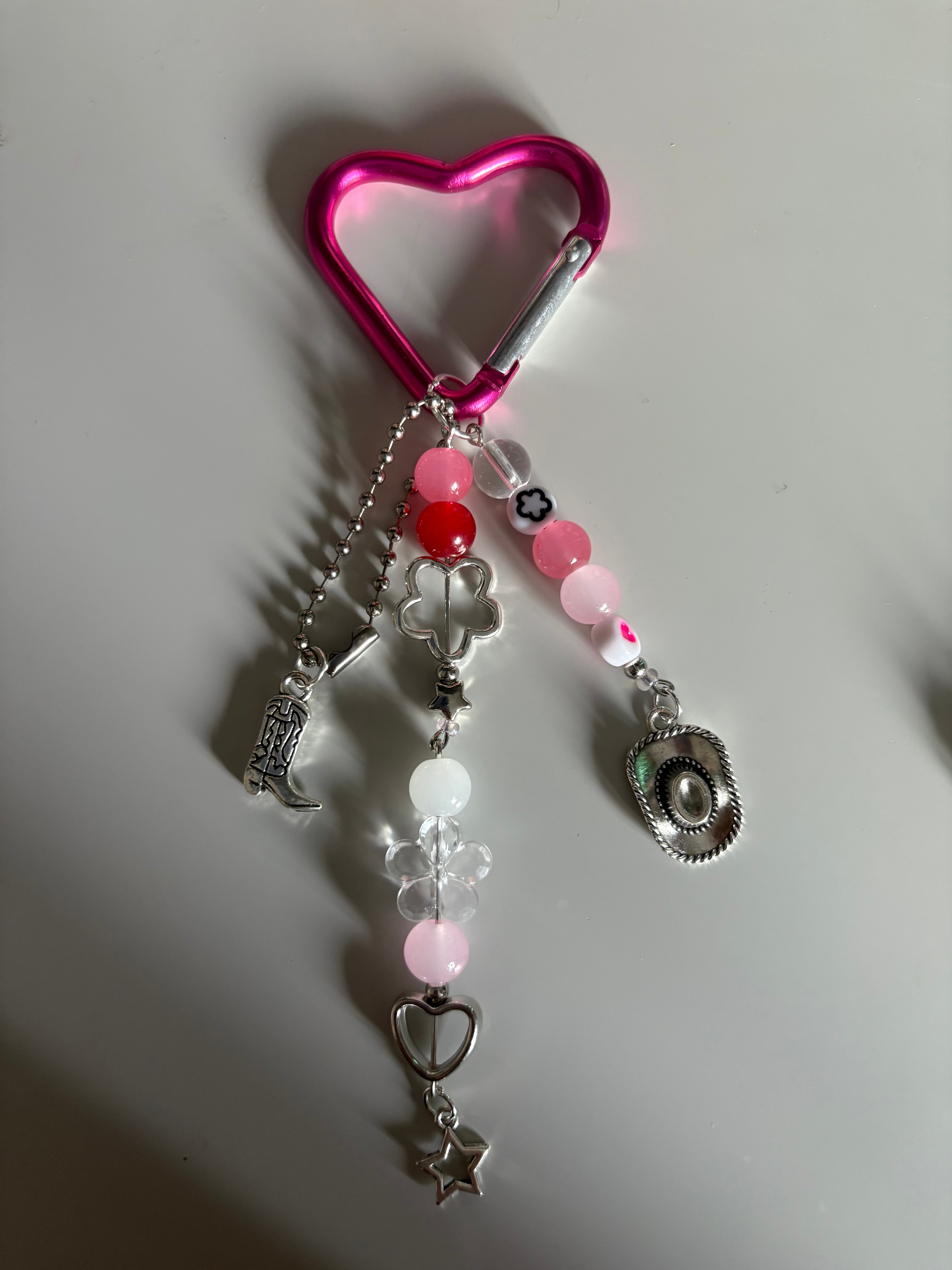 Pink and Red cowgirl music inspired handmade keychain carabiner