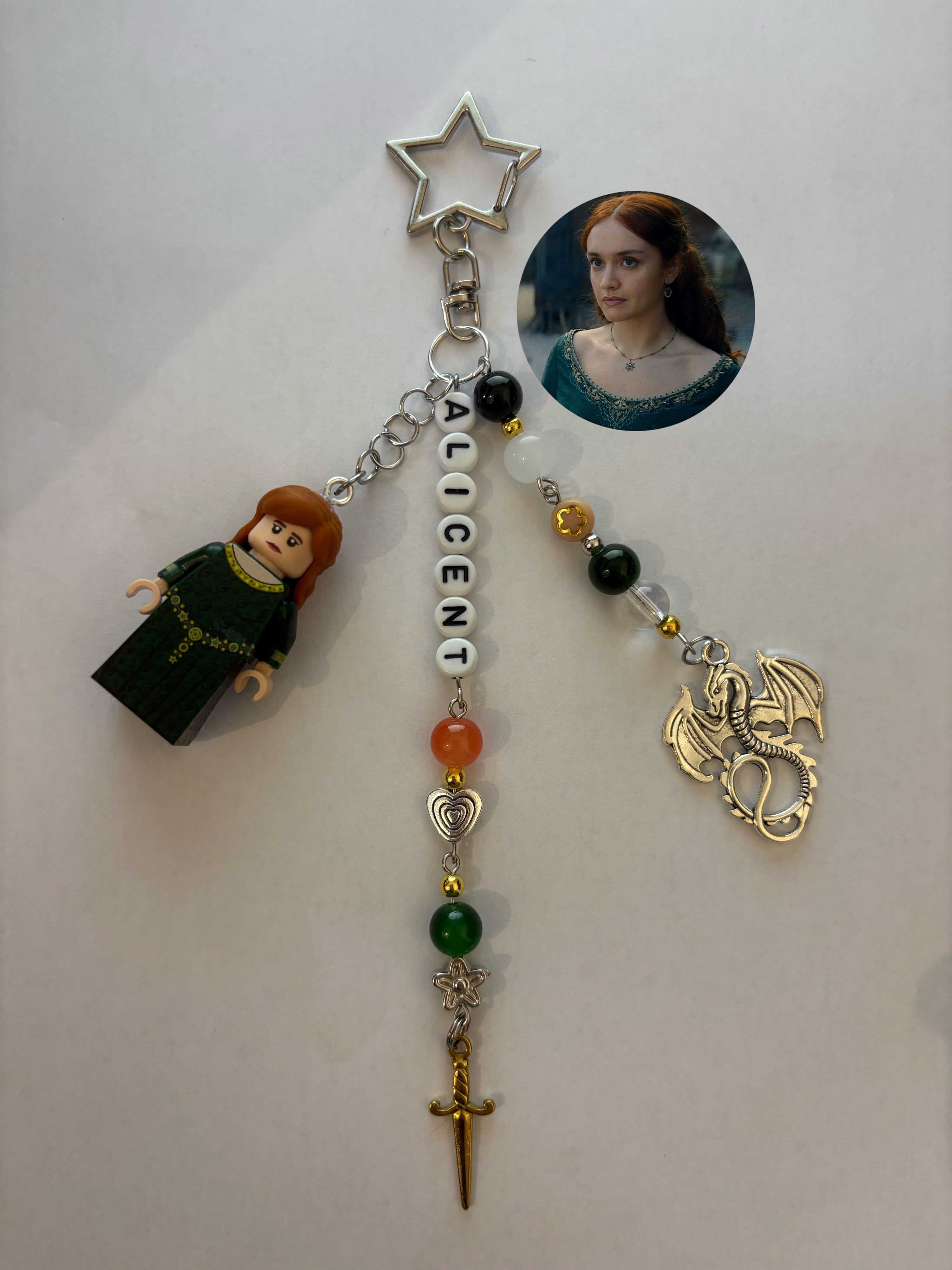 ‘ALICENT’ silver/gold inspired handmade minifigure keychain