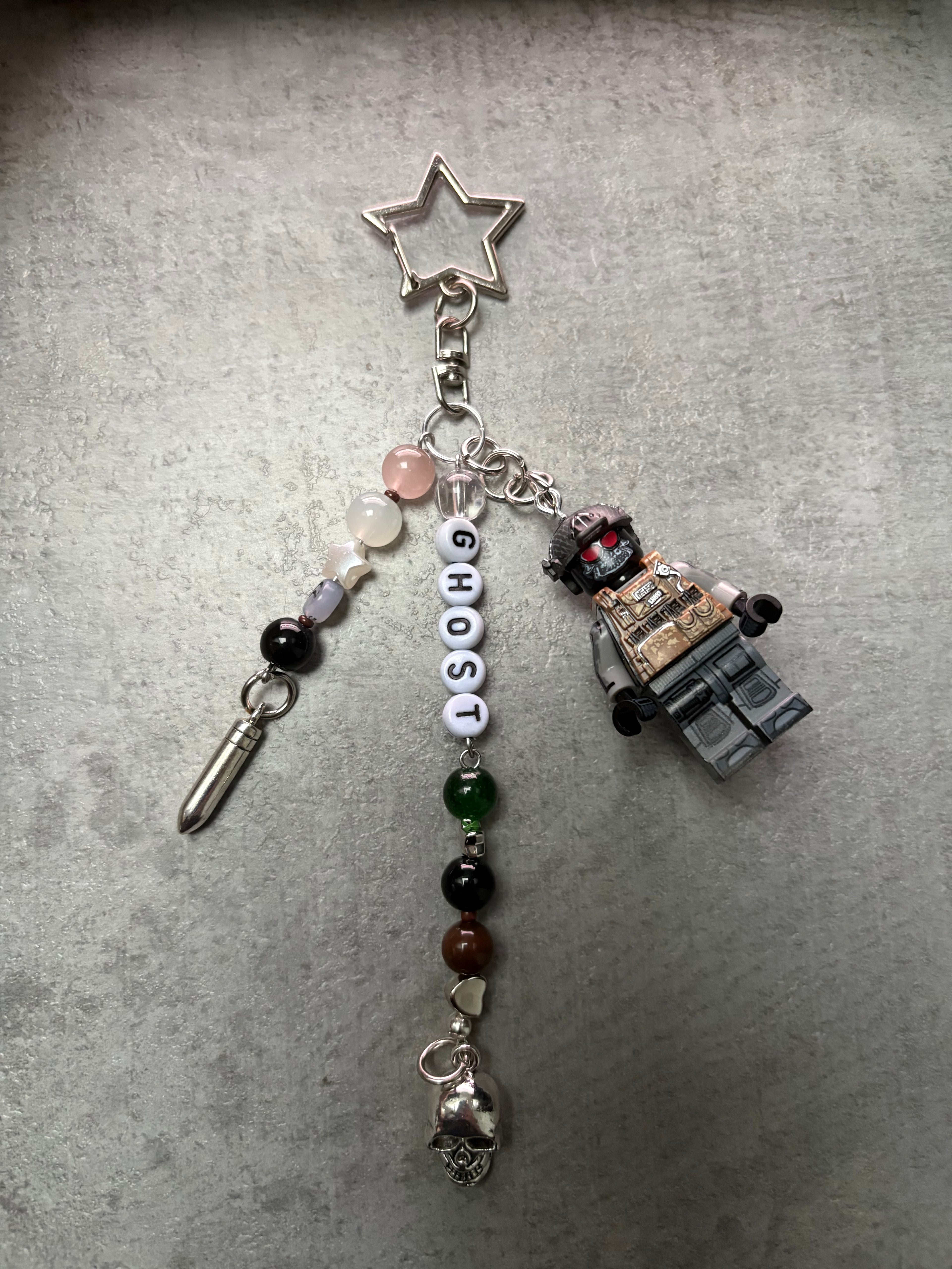 Ghost inspired handmade minifigure keychain