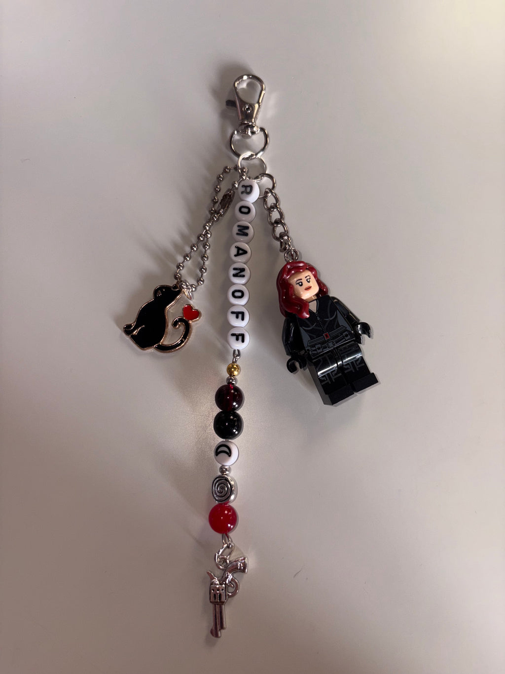 Natasha Romanoff Black Widow inspired handmade Lego keychain