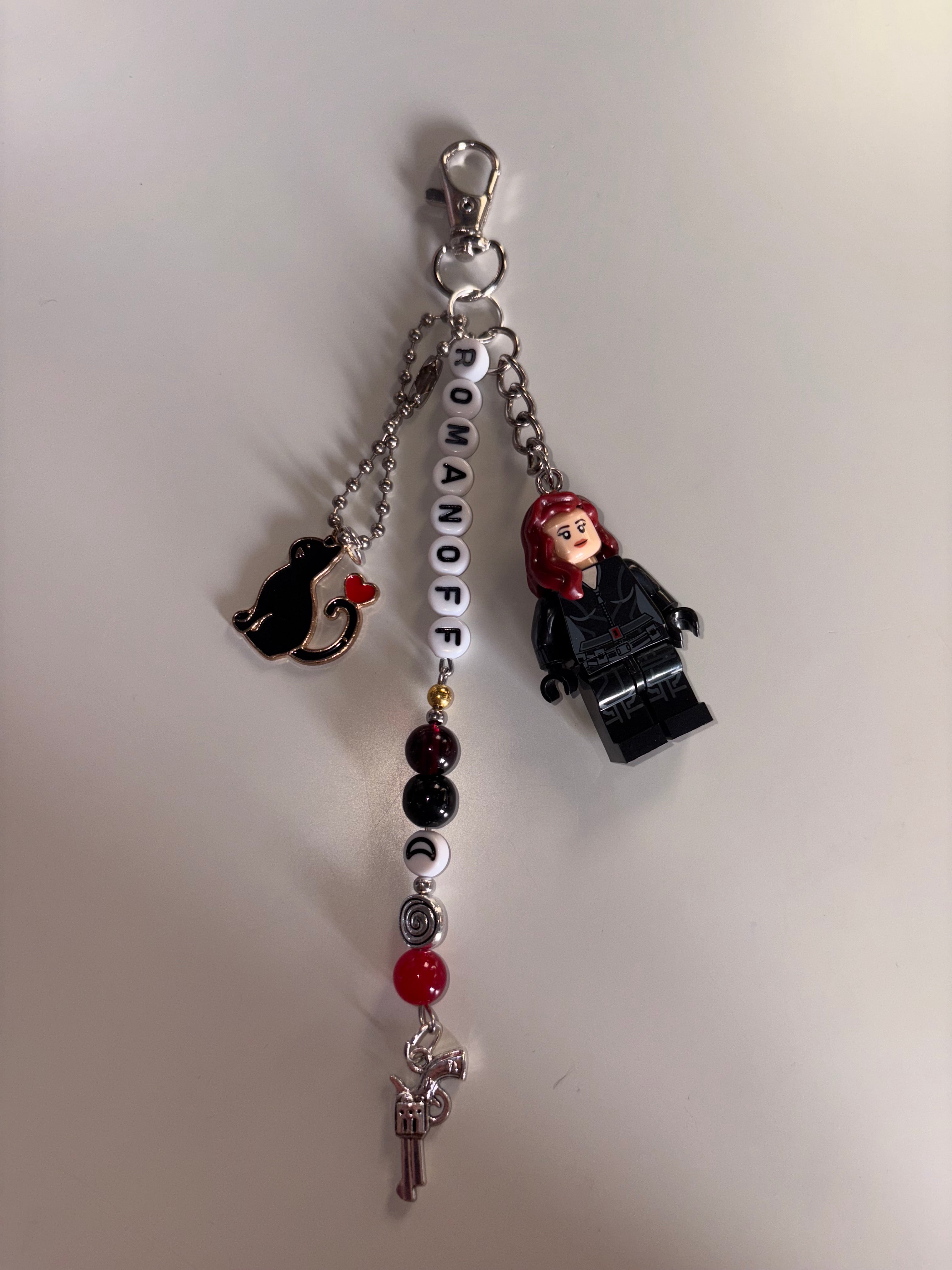 Natasha Romanoff Black Widow inspired handmade Lego keychain