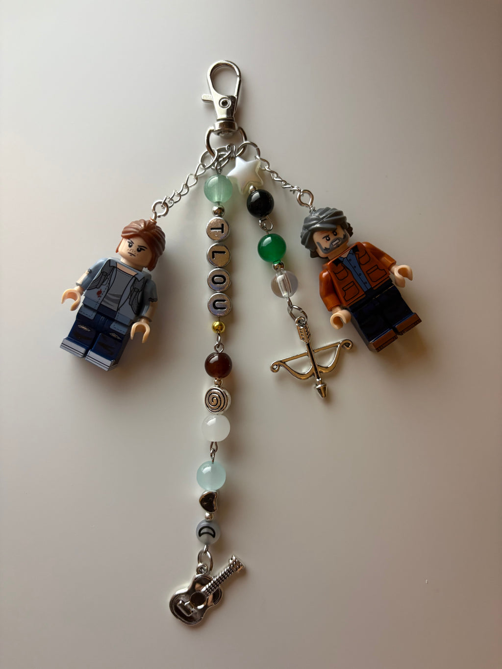 TLOU Ellie Williams x Joel inspired handmade Lego minifigure keychain