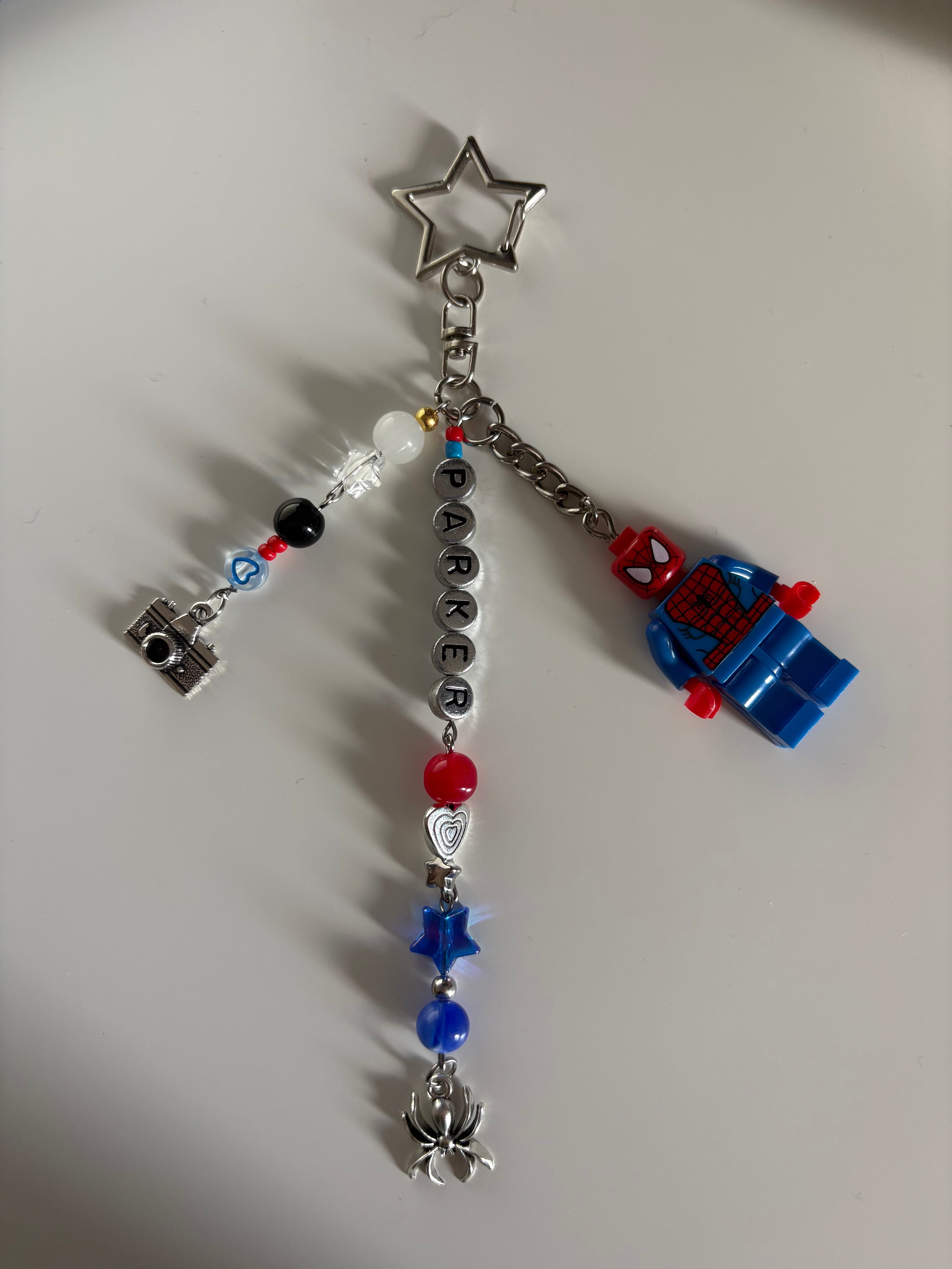 ‘PARKER’ futuristic silver inspired handmade minifigure keychain