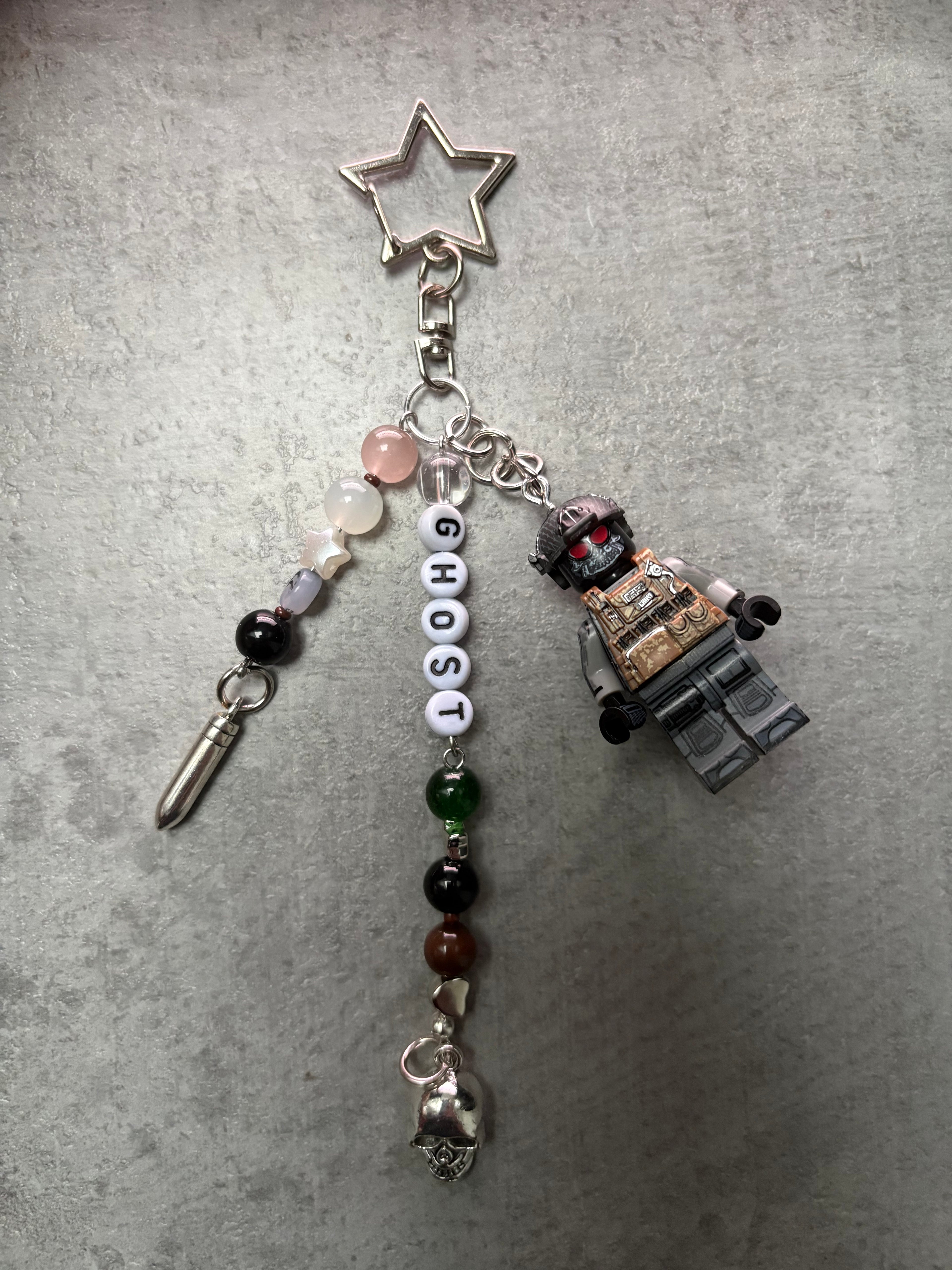 Ghost inspired handmade minifigure keychain