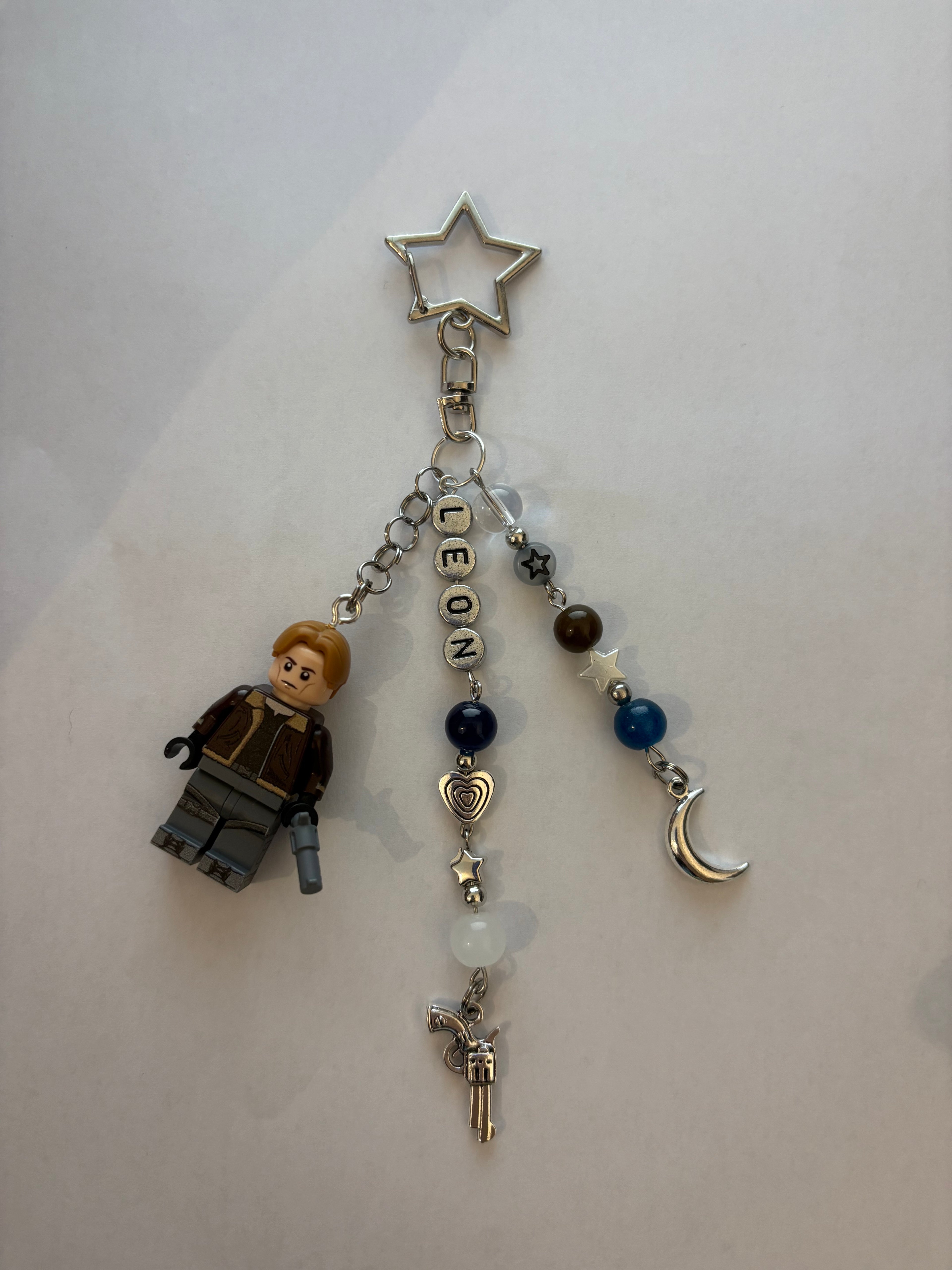 ‘LEON’ futuristic silver inspired handmade minifigure keychain
