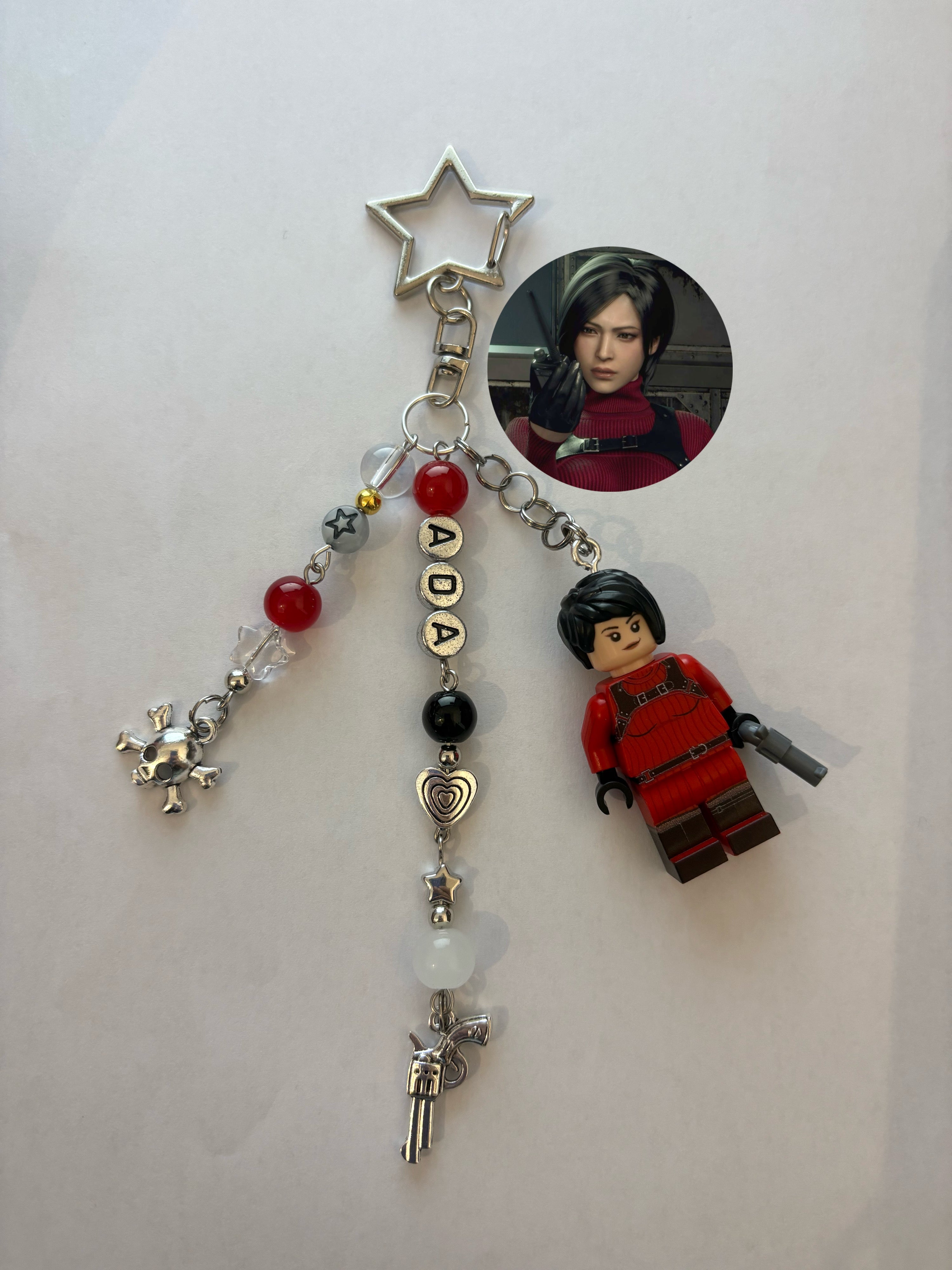 ‘ADA’ futuristic silver inspired handmade minifigure keychain