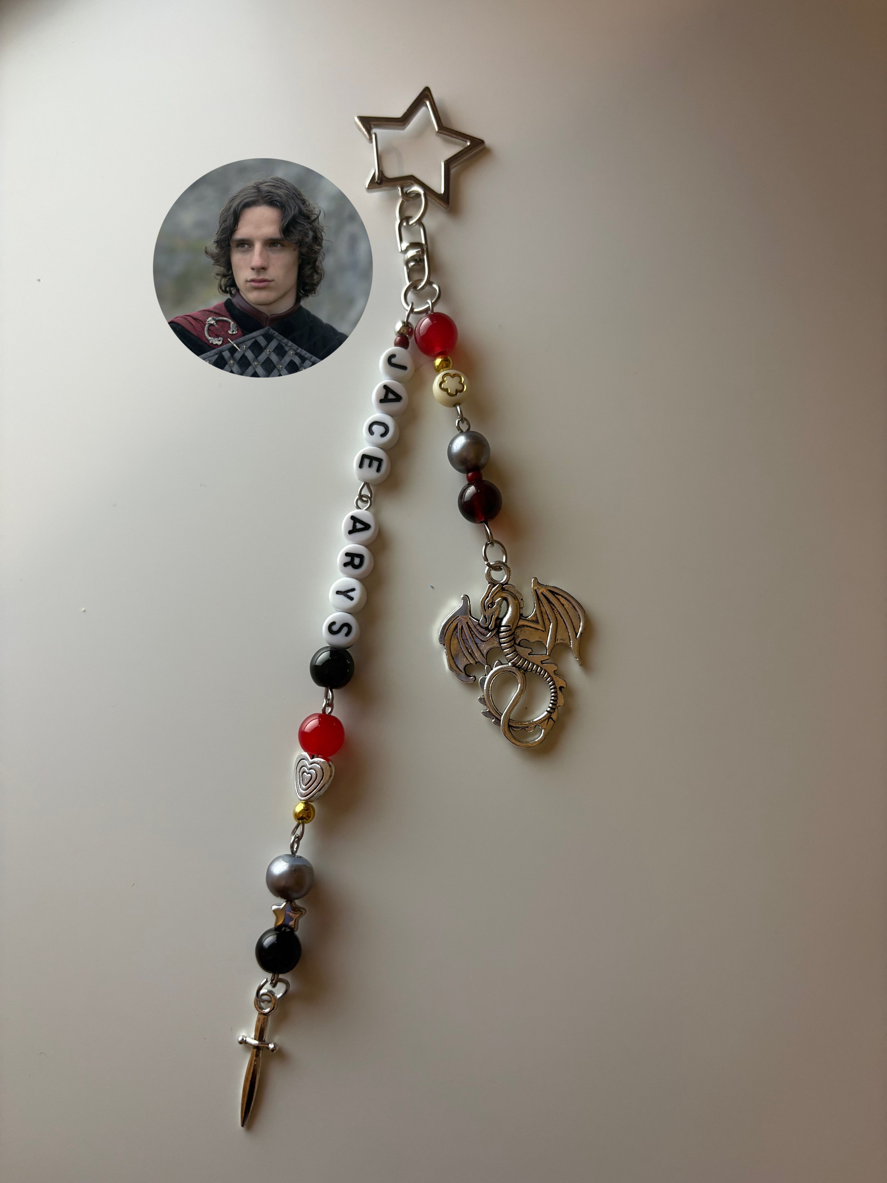 ‘Jacaerys’ silver/gold inspired custom dragon handmade keychain