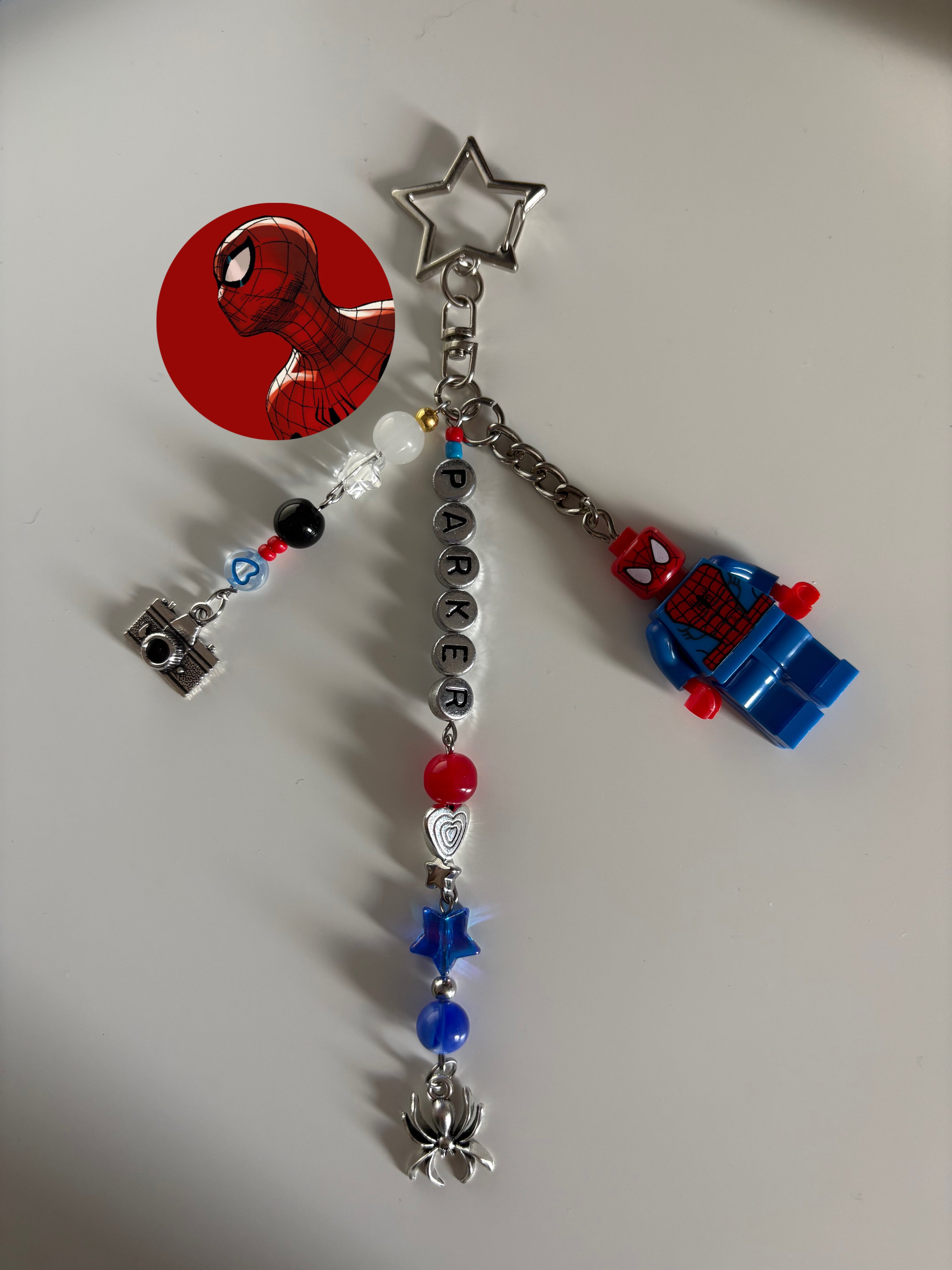 ‘PARKER’ futuristic silver inspired handmade minifigure keychain