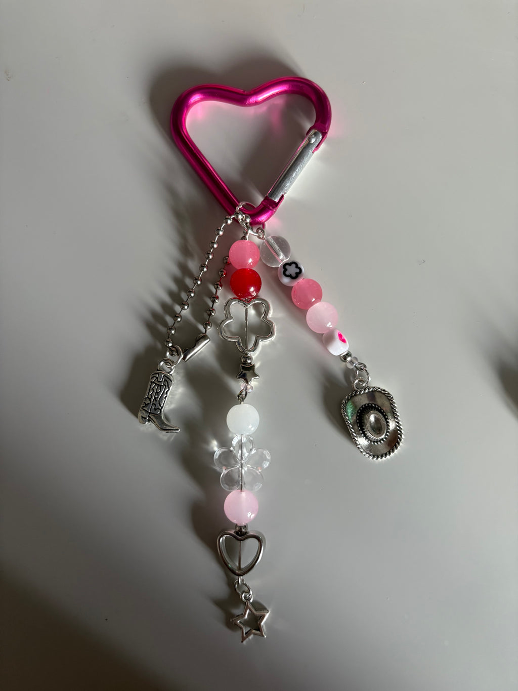 Pink and Red cowgirl music inspired handmade keychain carabiner
