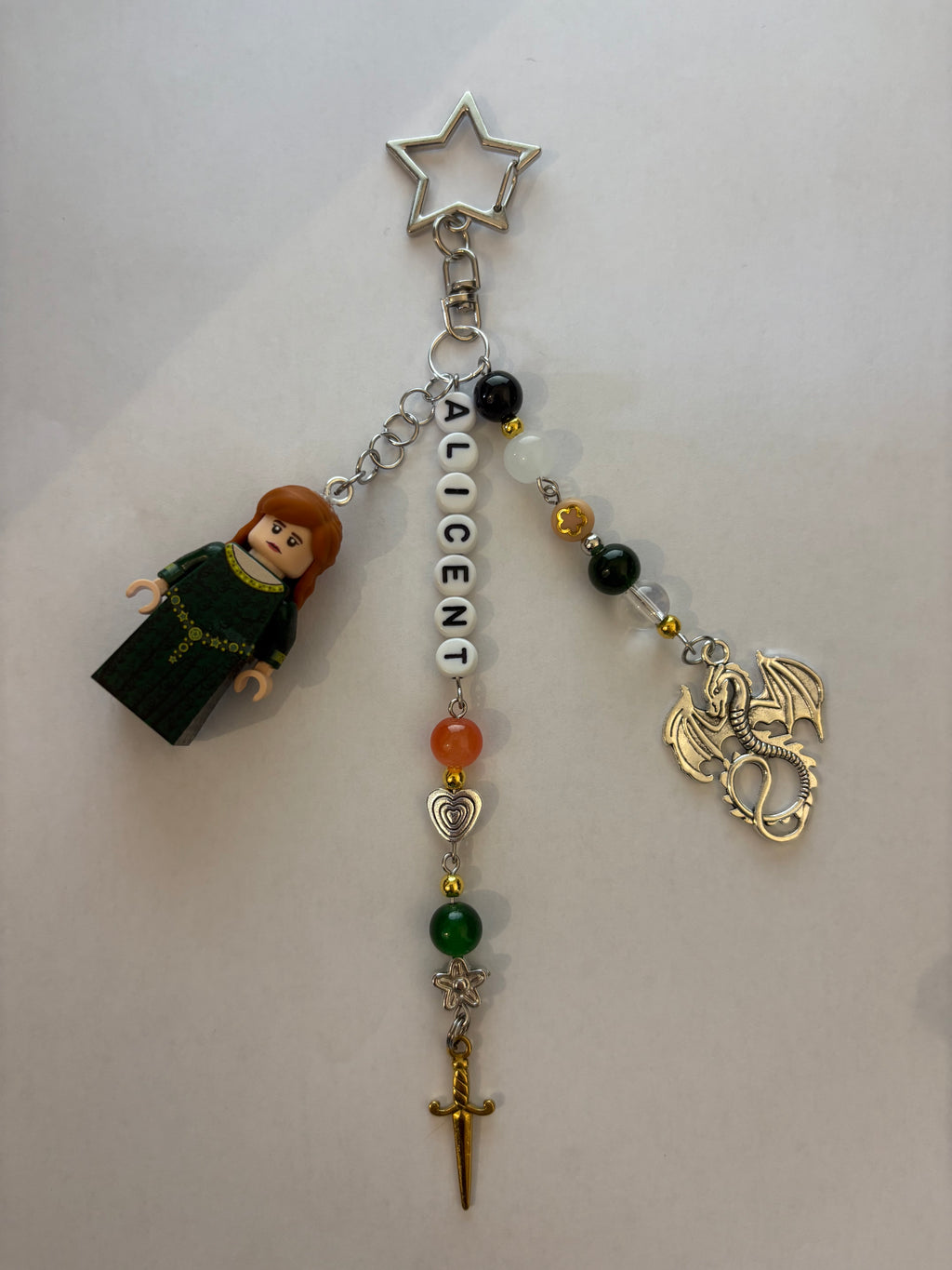 ‘ALICENT’ silver/gold inspired handmade minifigure keychain