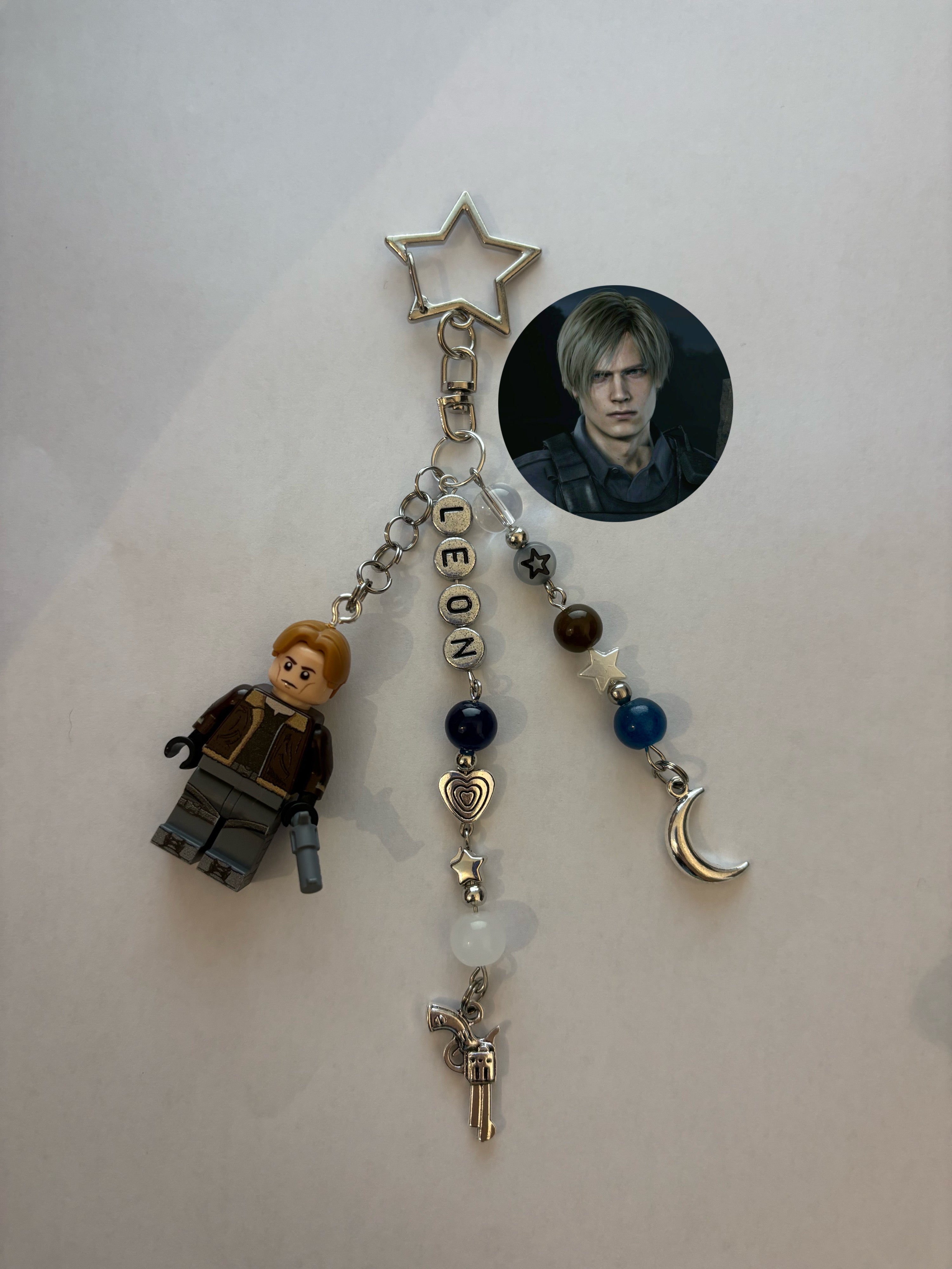 ‘LEON’ futuristic silver inspired handmade minifigure keychain