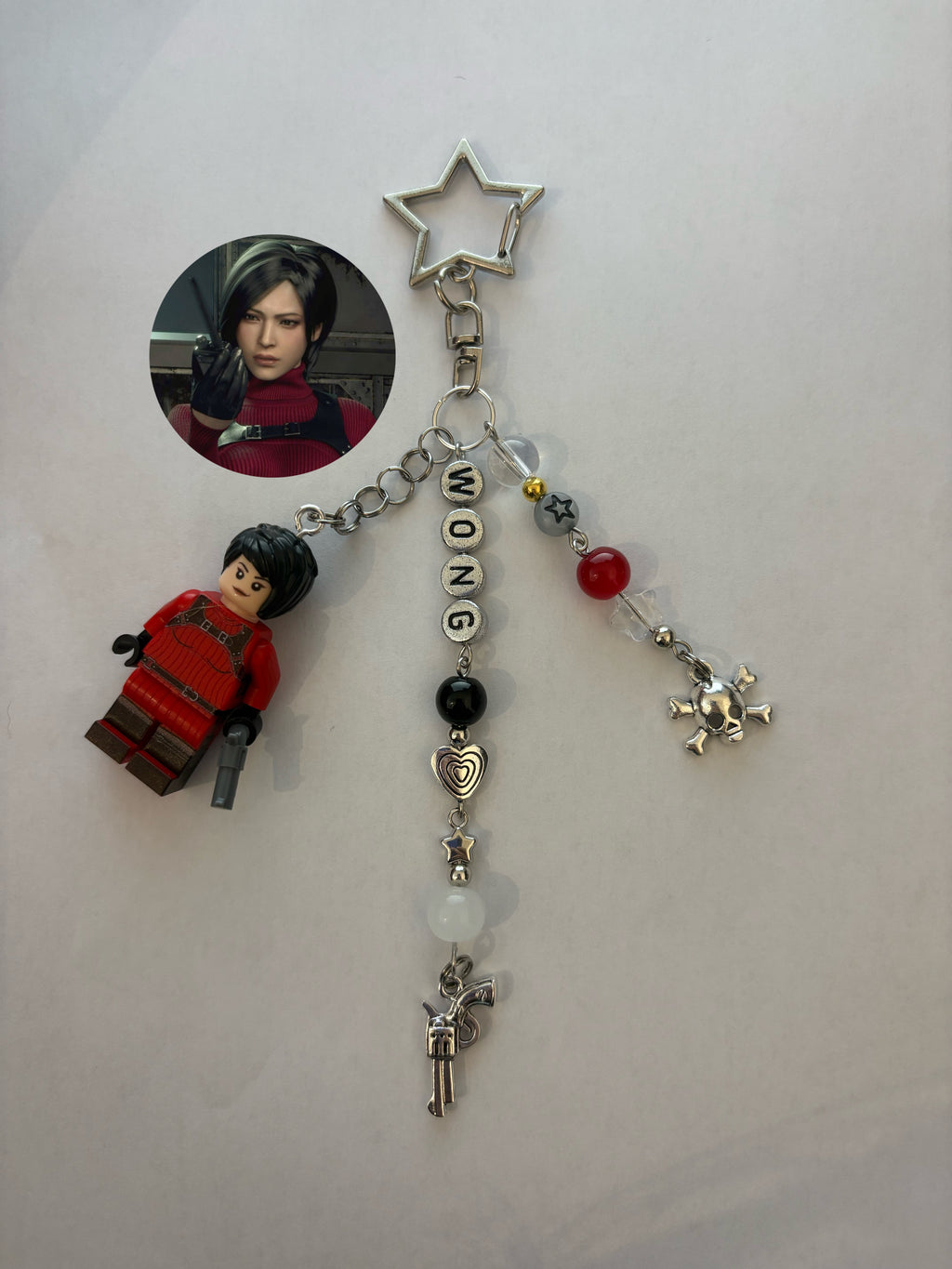 ‘ADA’ futuristic silver inspired handmade minifigure keychain