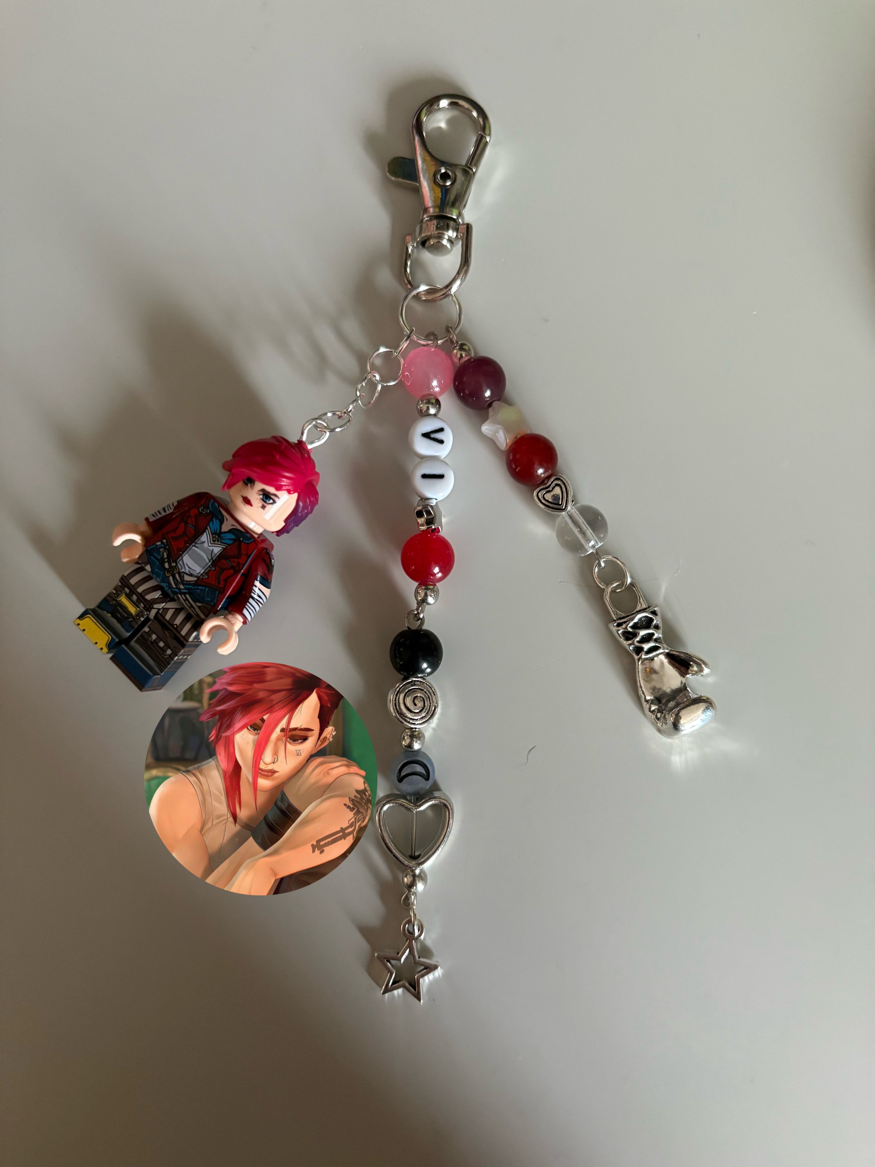 Vi/violet Arcane inspired handmade minifigure keychain