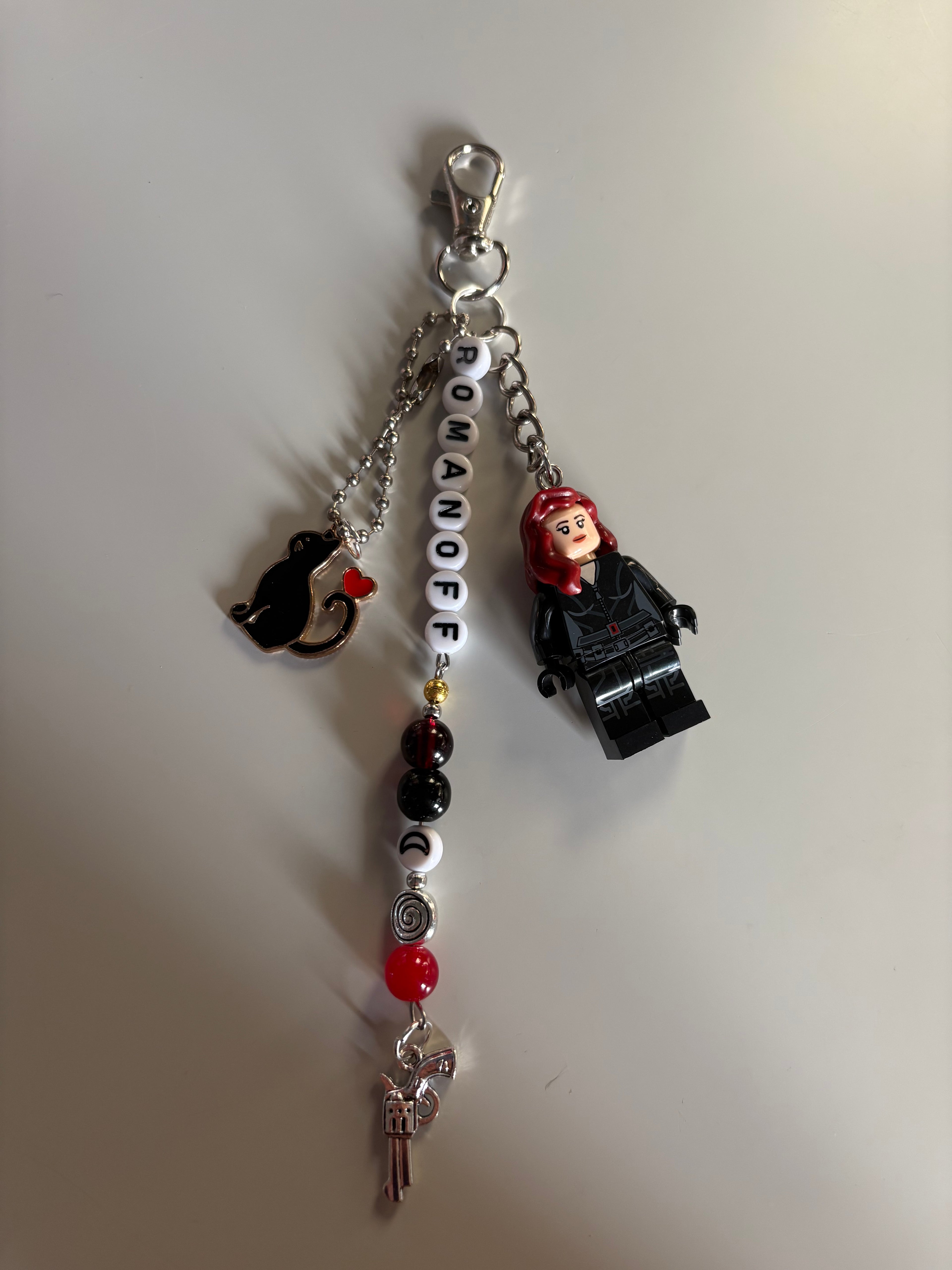 Natasha Romanoff Black Widow inspired handmade Lego keychain