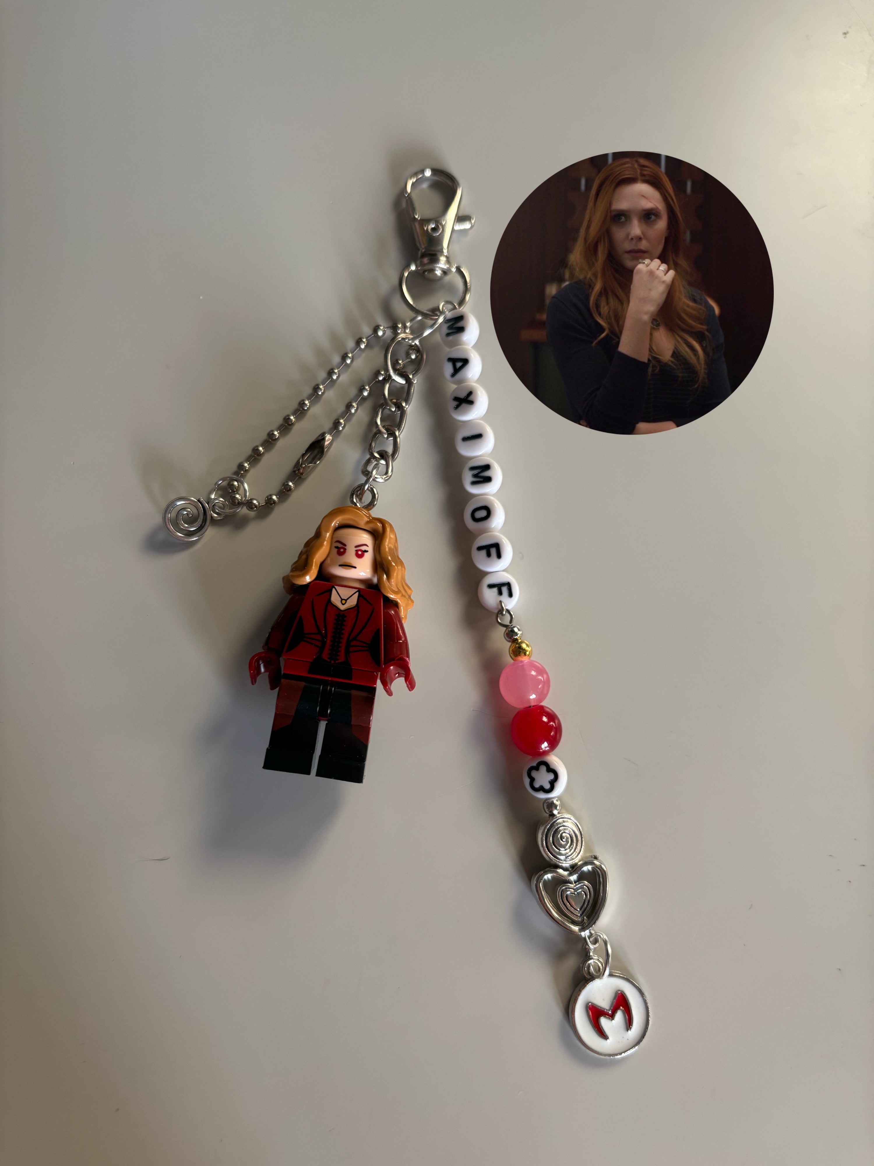 Wanda Maximoff Scarlet Witch inspired handmade Lego keychain