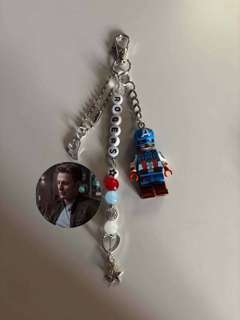 Steve Rogers inspired handmade minifigure keychain