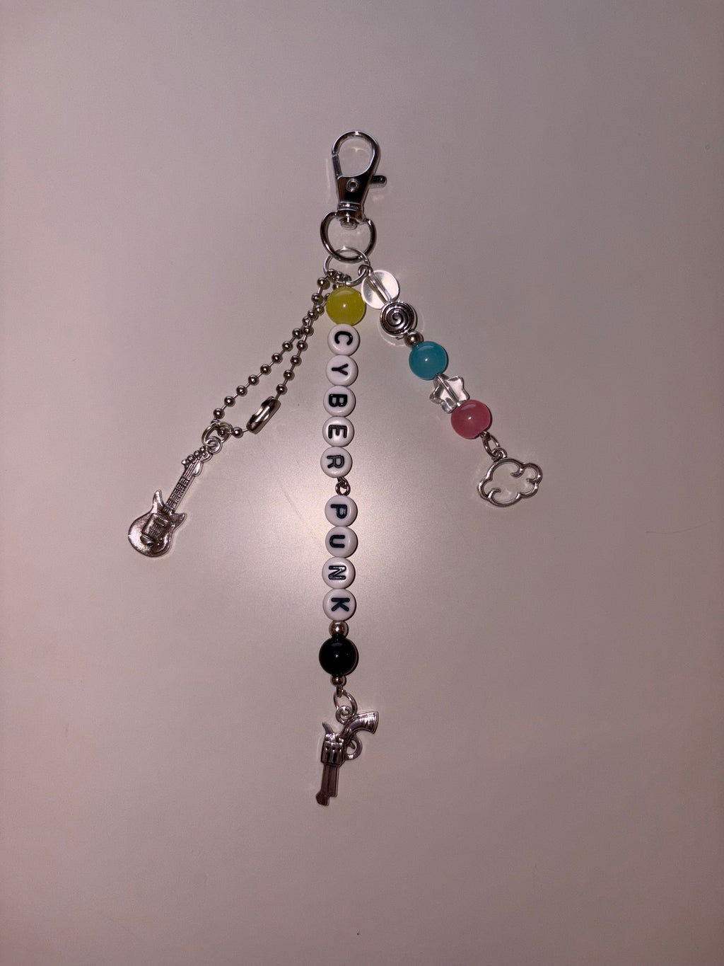 Cyberpunk video game 2077 inspired handmade beaded and charmed keychain