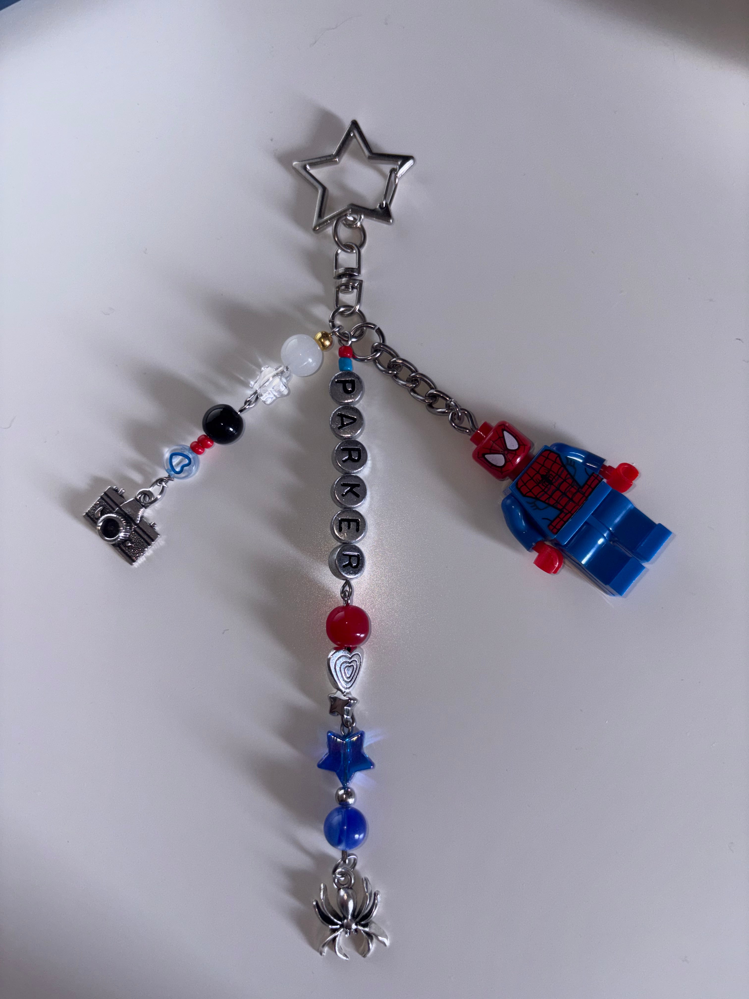‘PARKER’ futuristic silver inspired handmade minifigure keychain