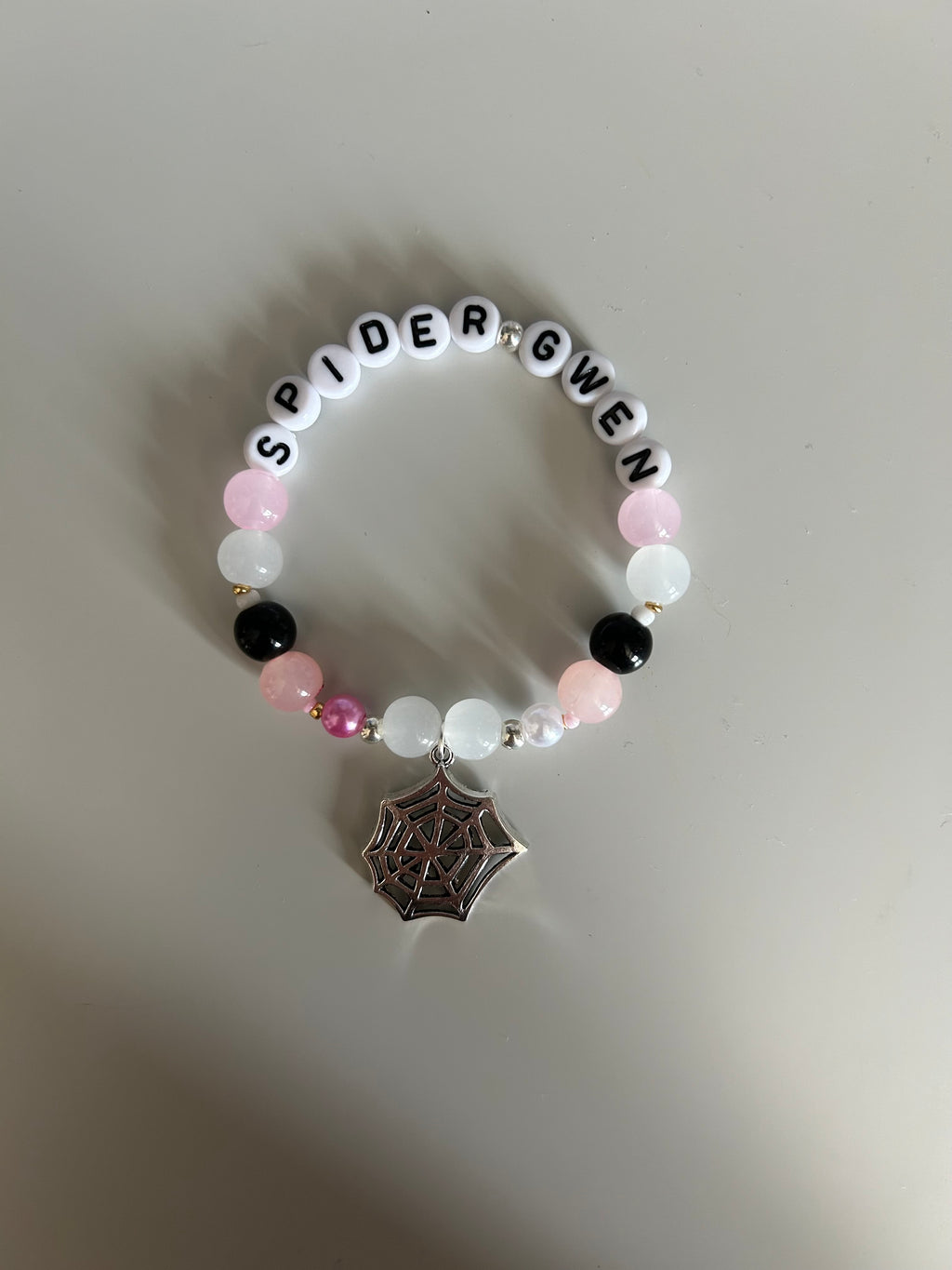 Spider-Gwen inspired handmade bracelet