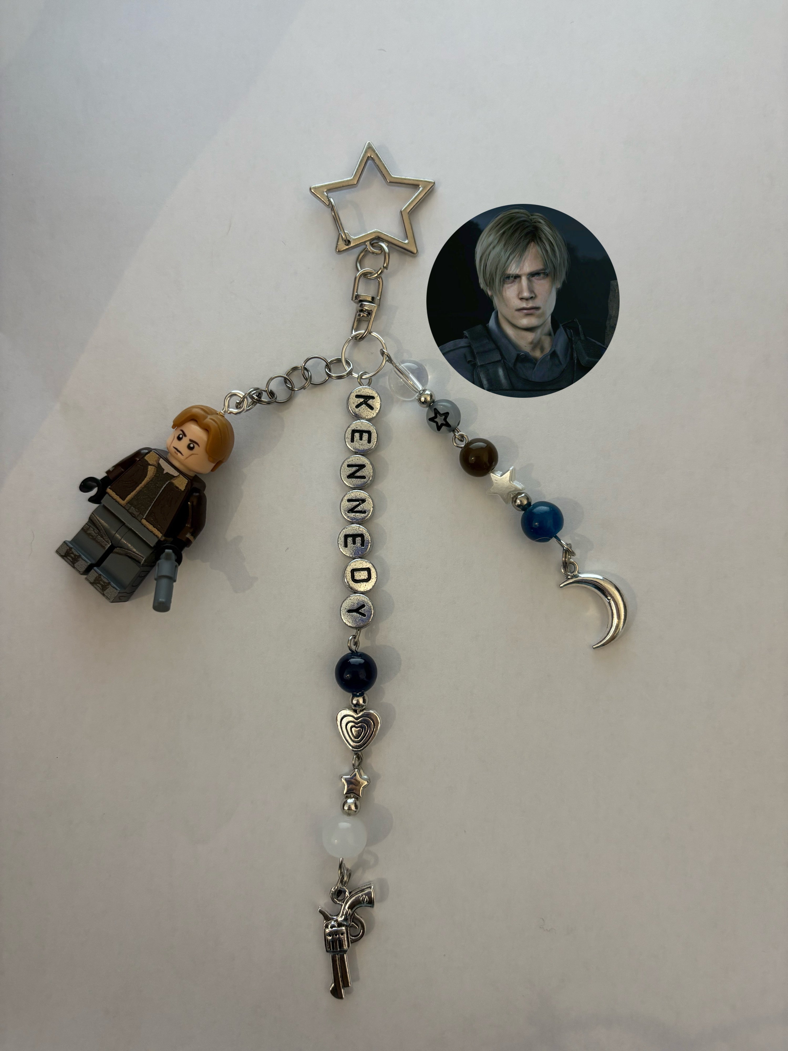 ‘LEON’ futuristic silver inspired handmade minifigure keychain