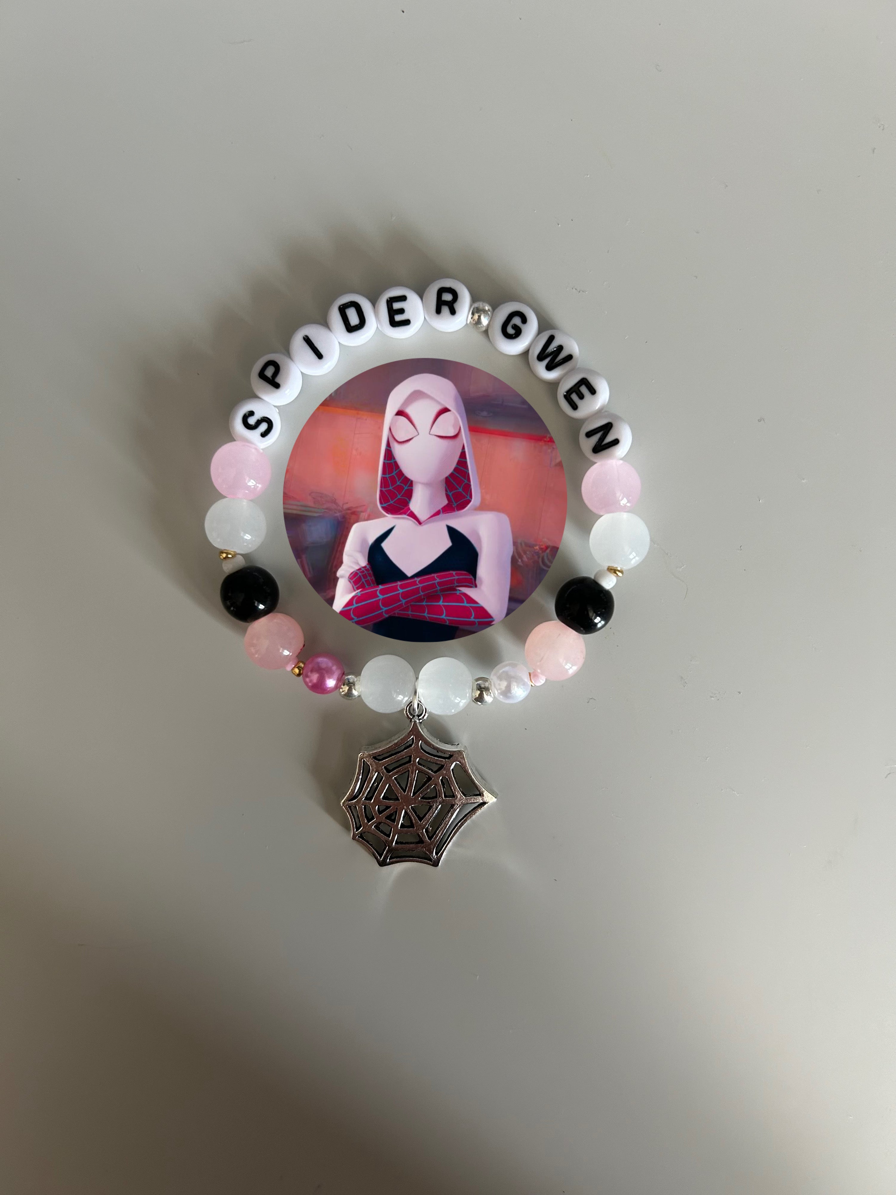 Spider-Gwen inspired handmade bracelet