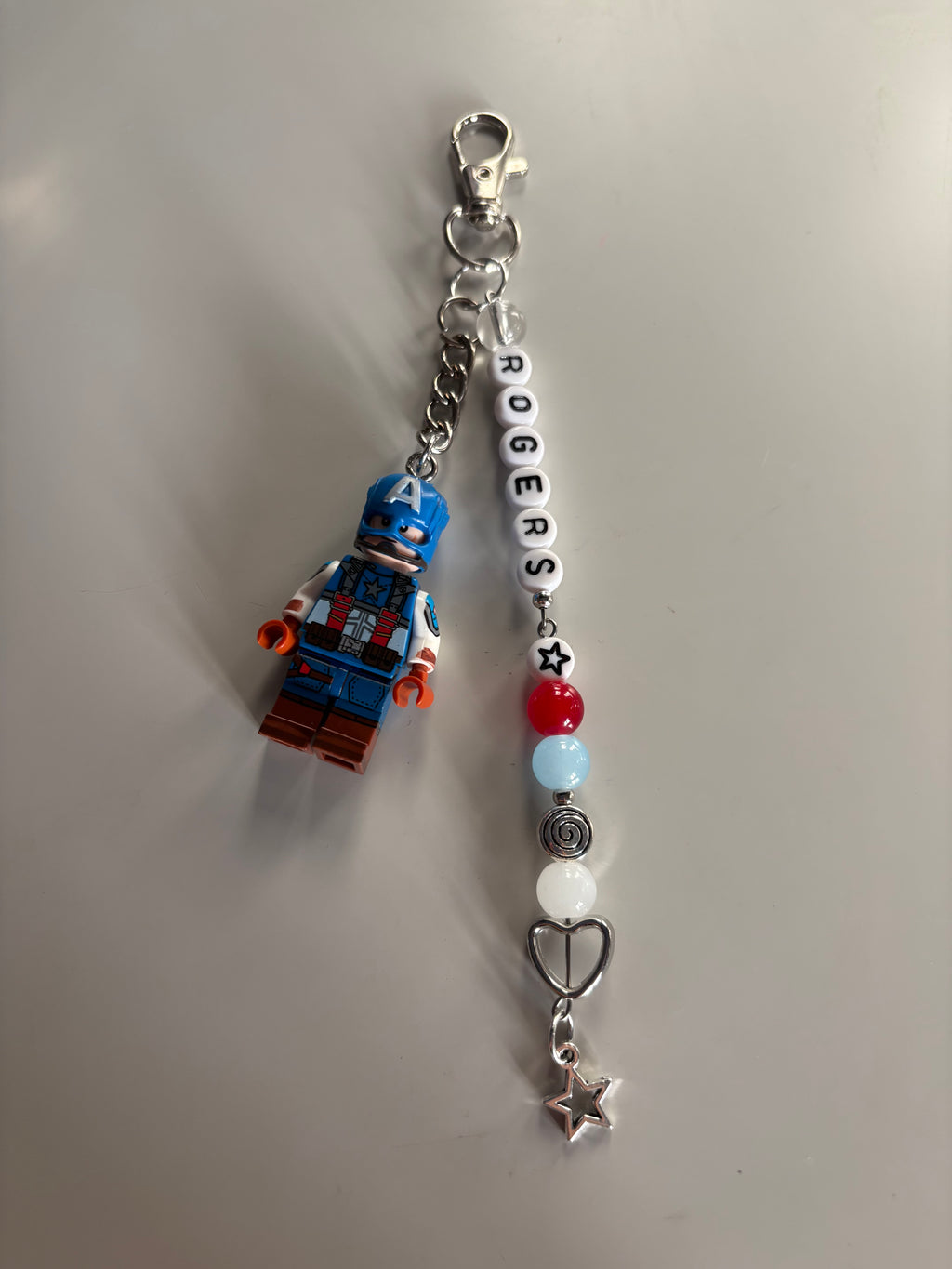 Steve Rogers inspired handmade minifigure keychain