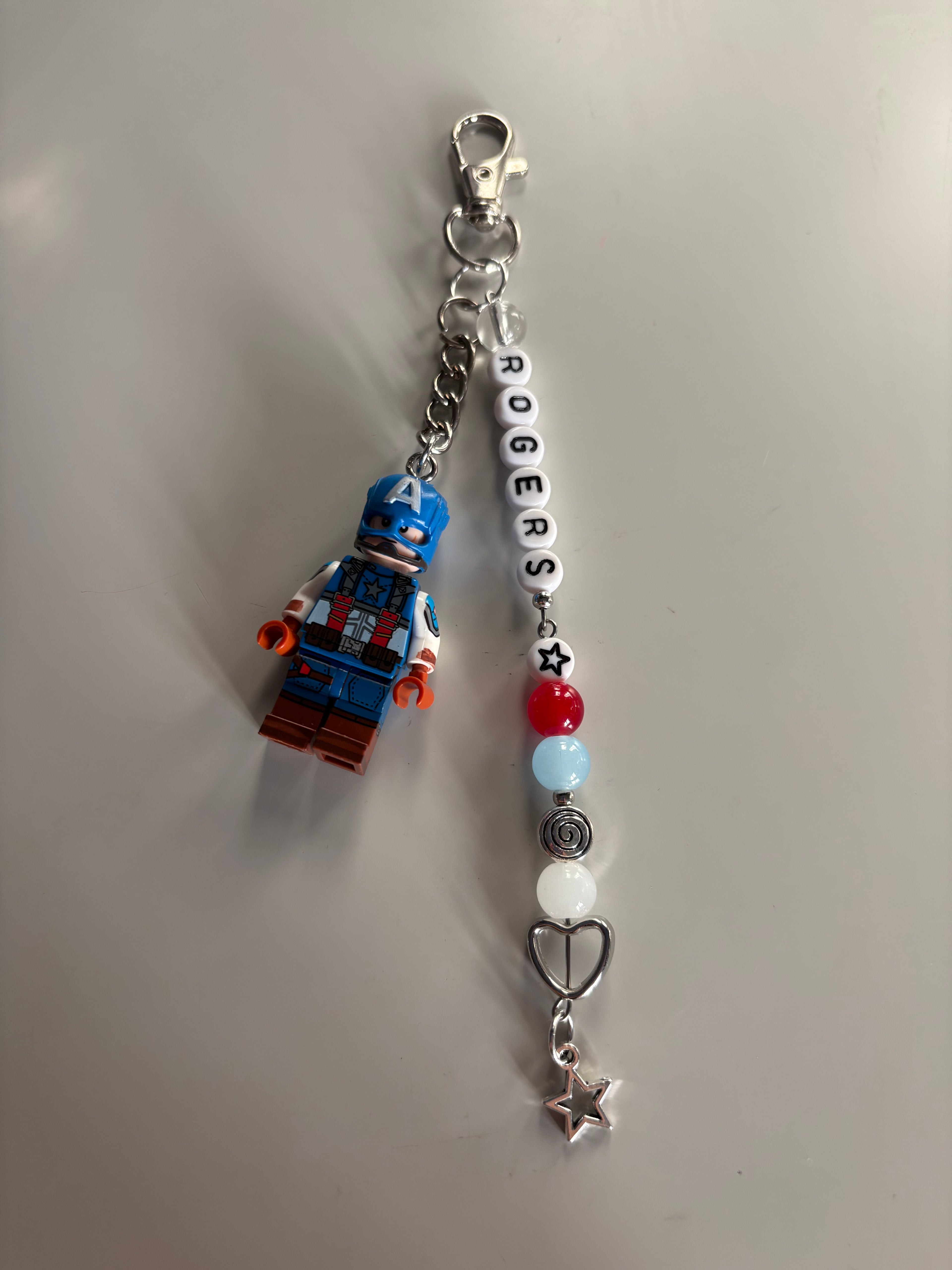 Steve Rogers inspired handmade minifigure keychain