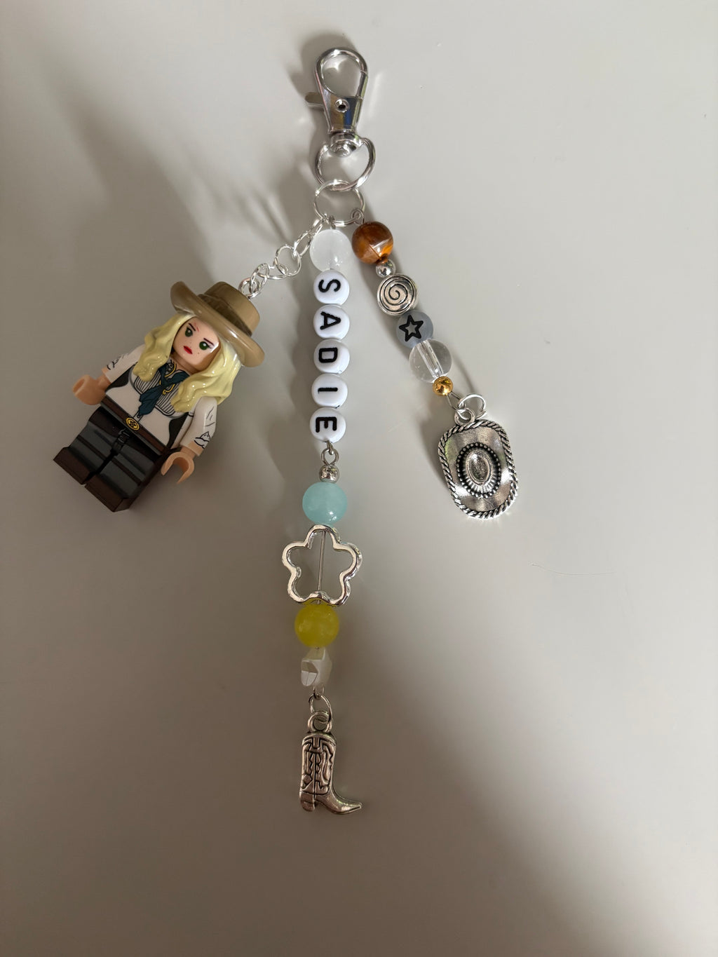 Sadie Adler inspired handmade Lego minifigure keychain