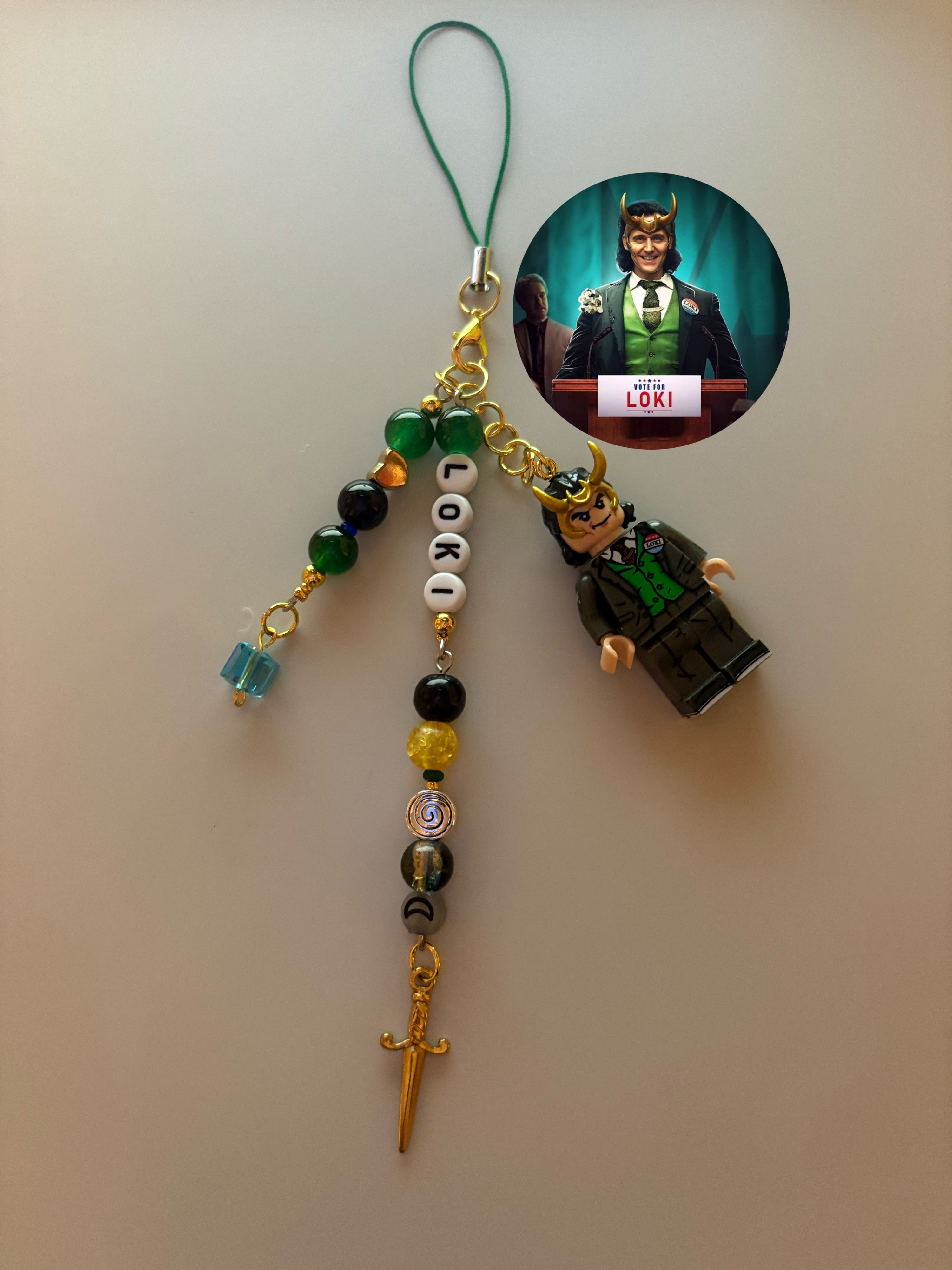 Loki Laufeyson the god of mischief inspired handmade Lego keychain