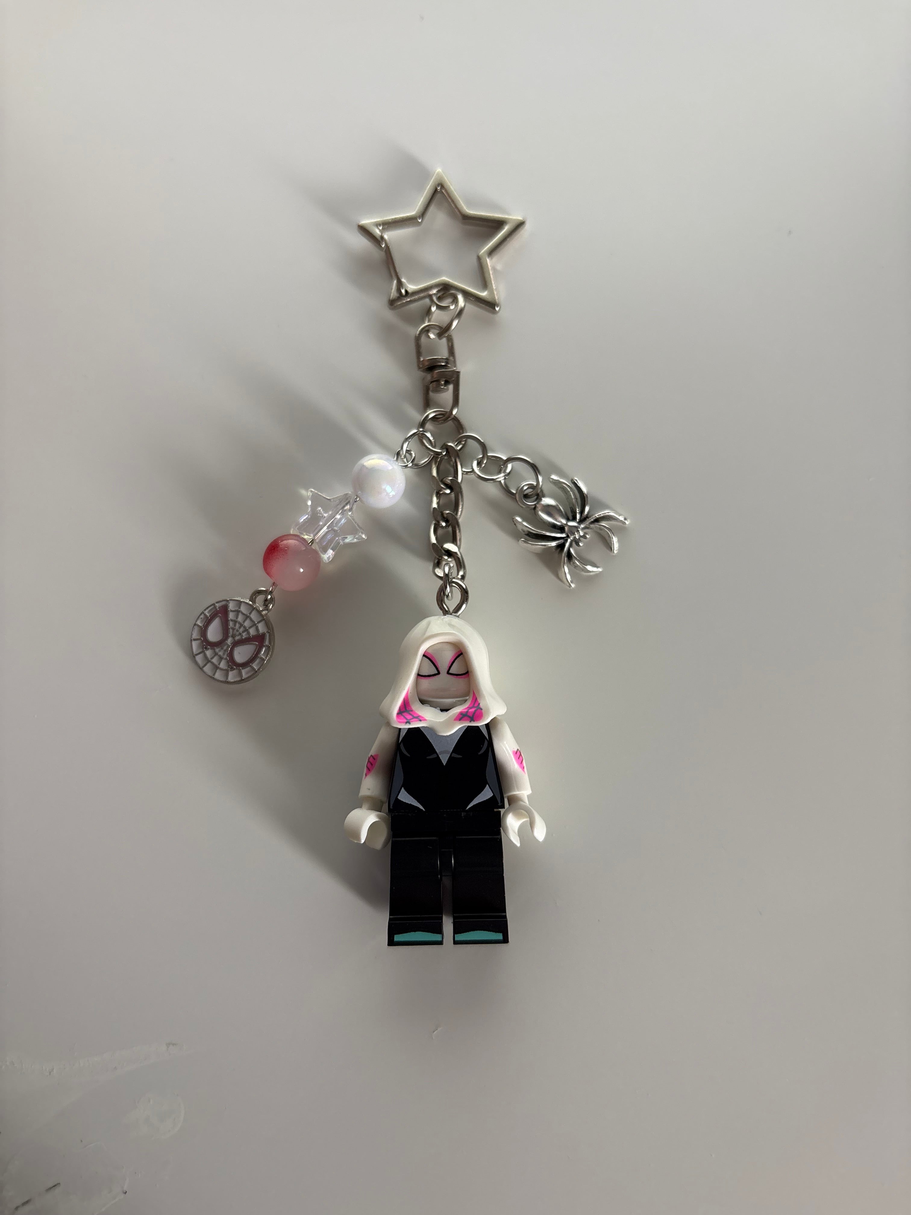 Spider gwen ghost spider inspired minimalist, smaller handmade minifigure keychain