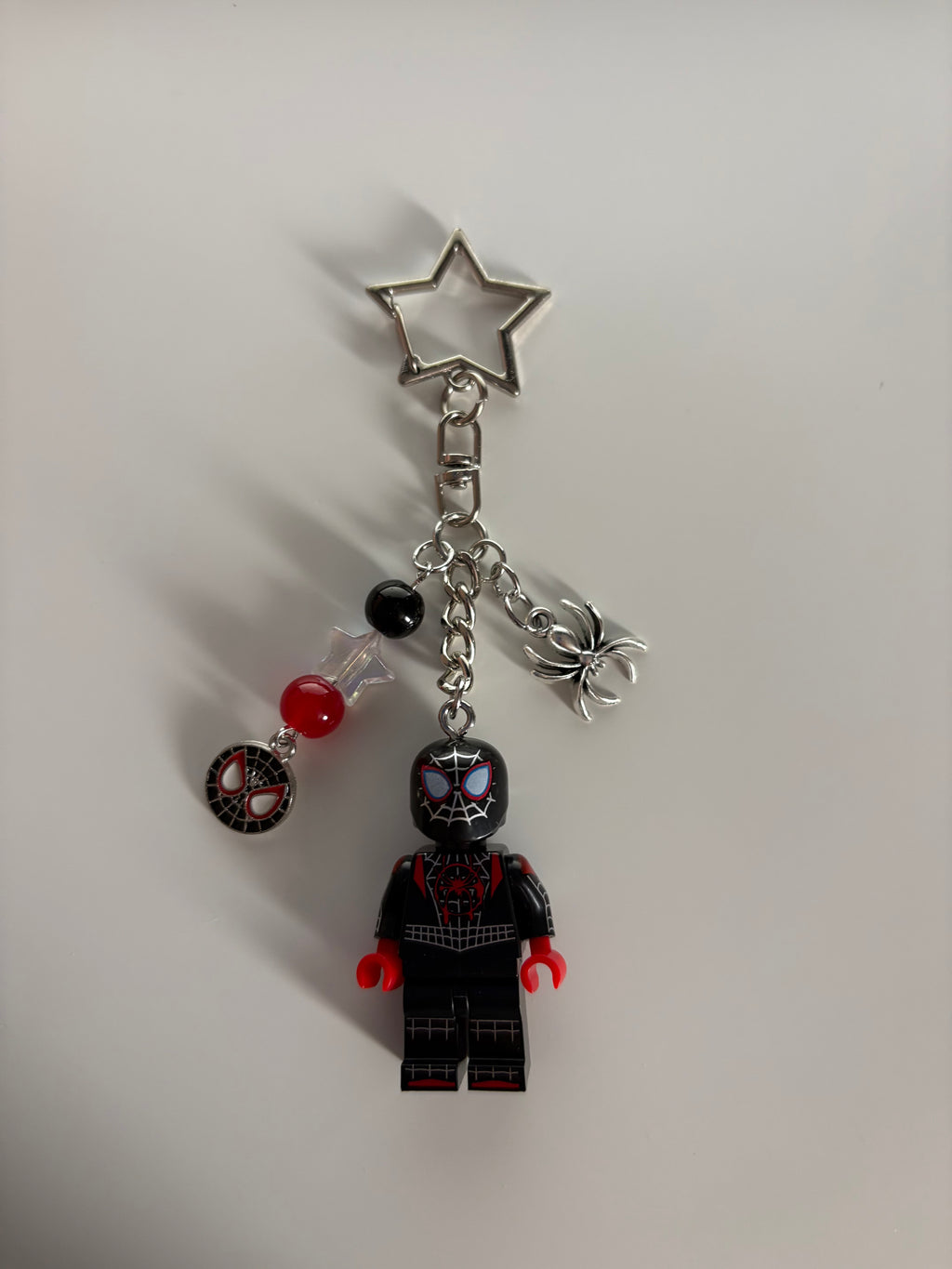 Spider morales miles inspired minimalist, smaller handmade minifigure keychain