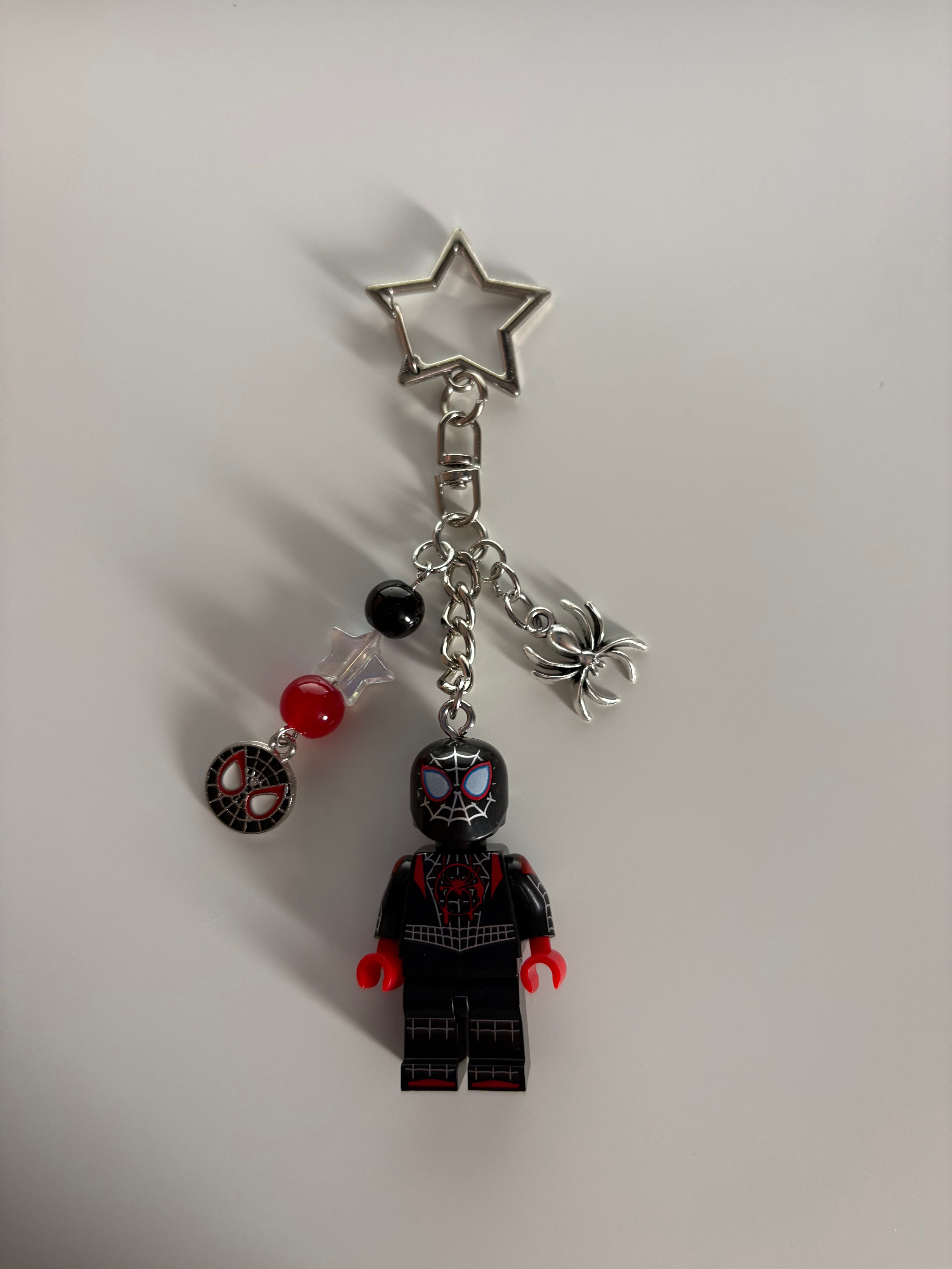 Spider morales miles inspired minimalist, smaller handmade minifigure keychain