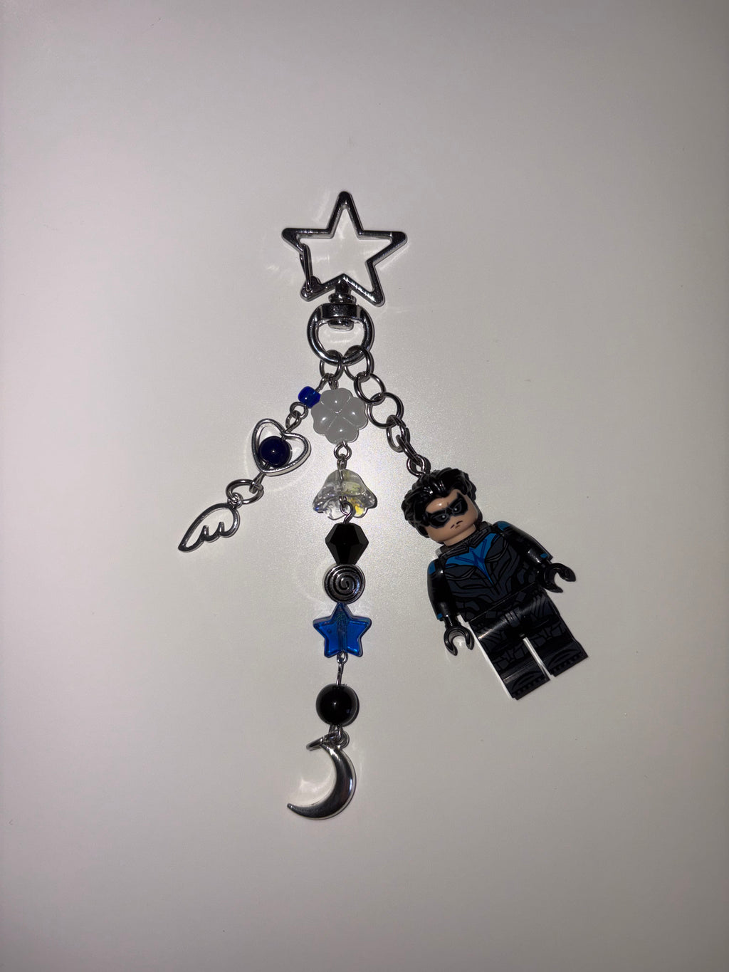 Nightwing inspired handmade minifigure minimalist keychain