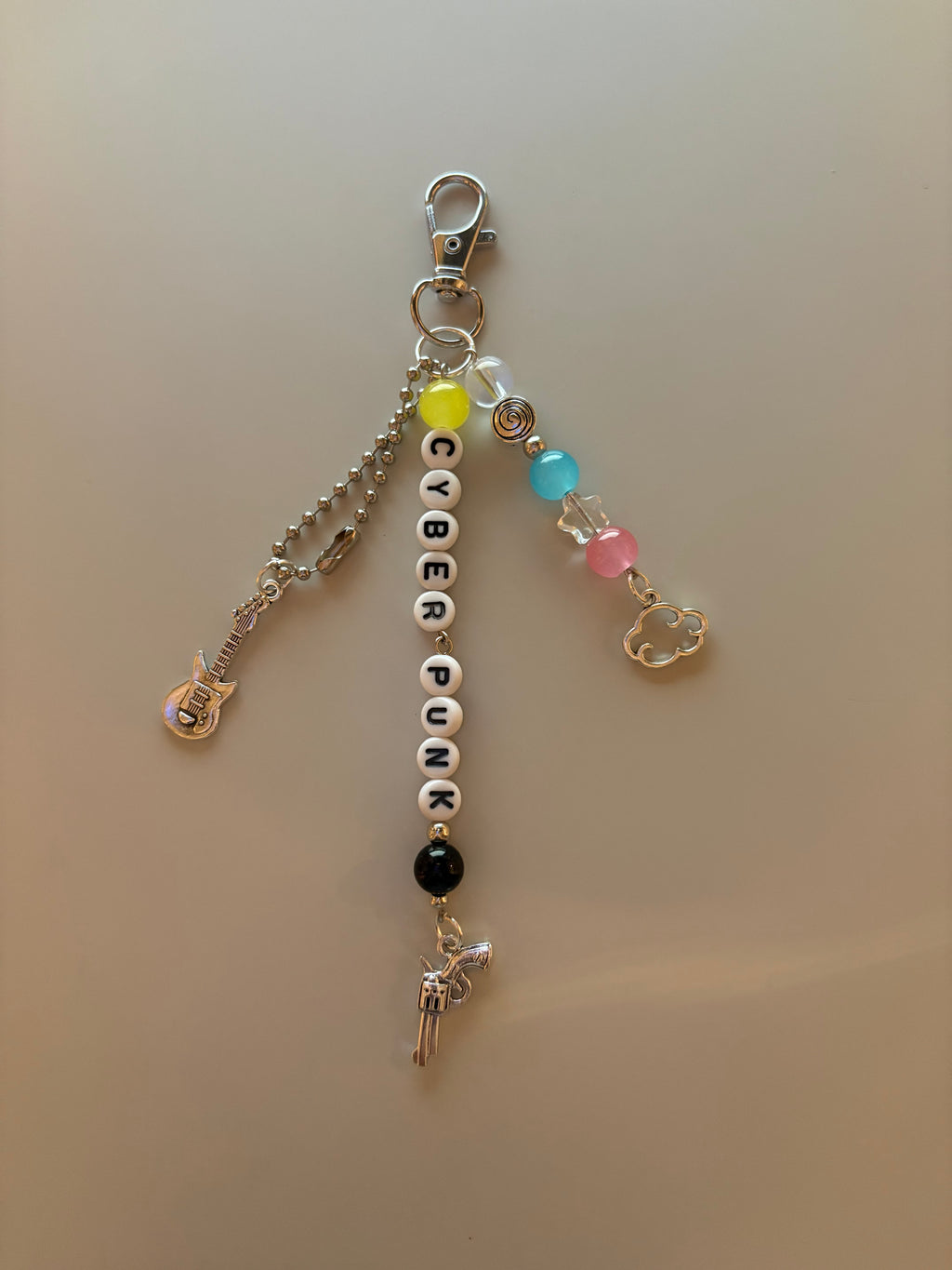 Cyberpunk video game 2077 inspired handmade beaded and charmed keychain