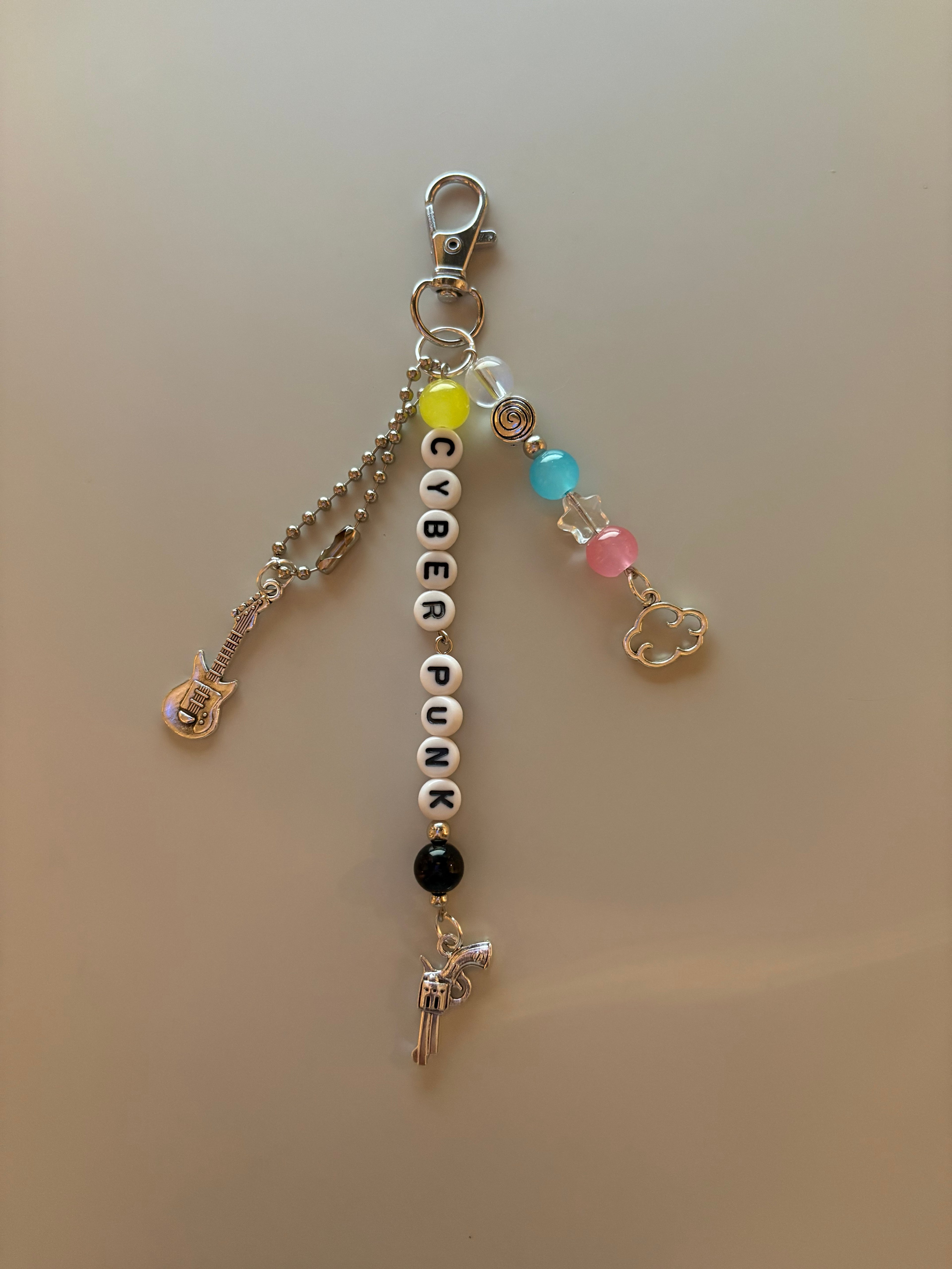 Cyberpunk video game 2077 inspired handmade beaded and charmed keychain