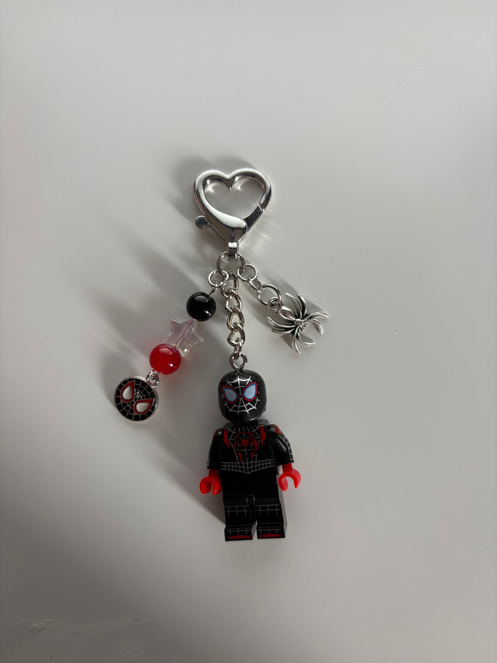 Spider morales miles inspired minimalist, smaller handmade minifigure keychain