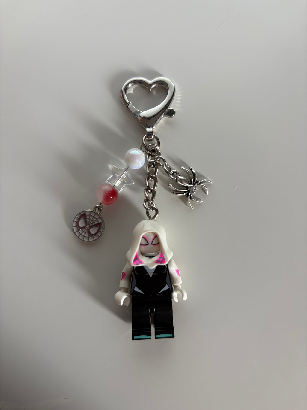 Spider gwen ghost spider inspired minimalist, smaller handmade minifigure keychain