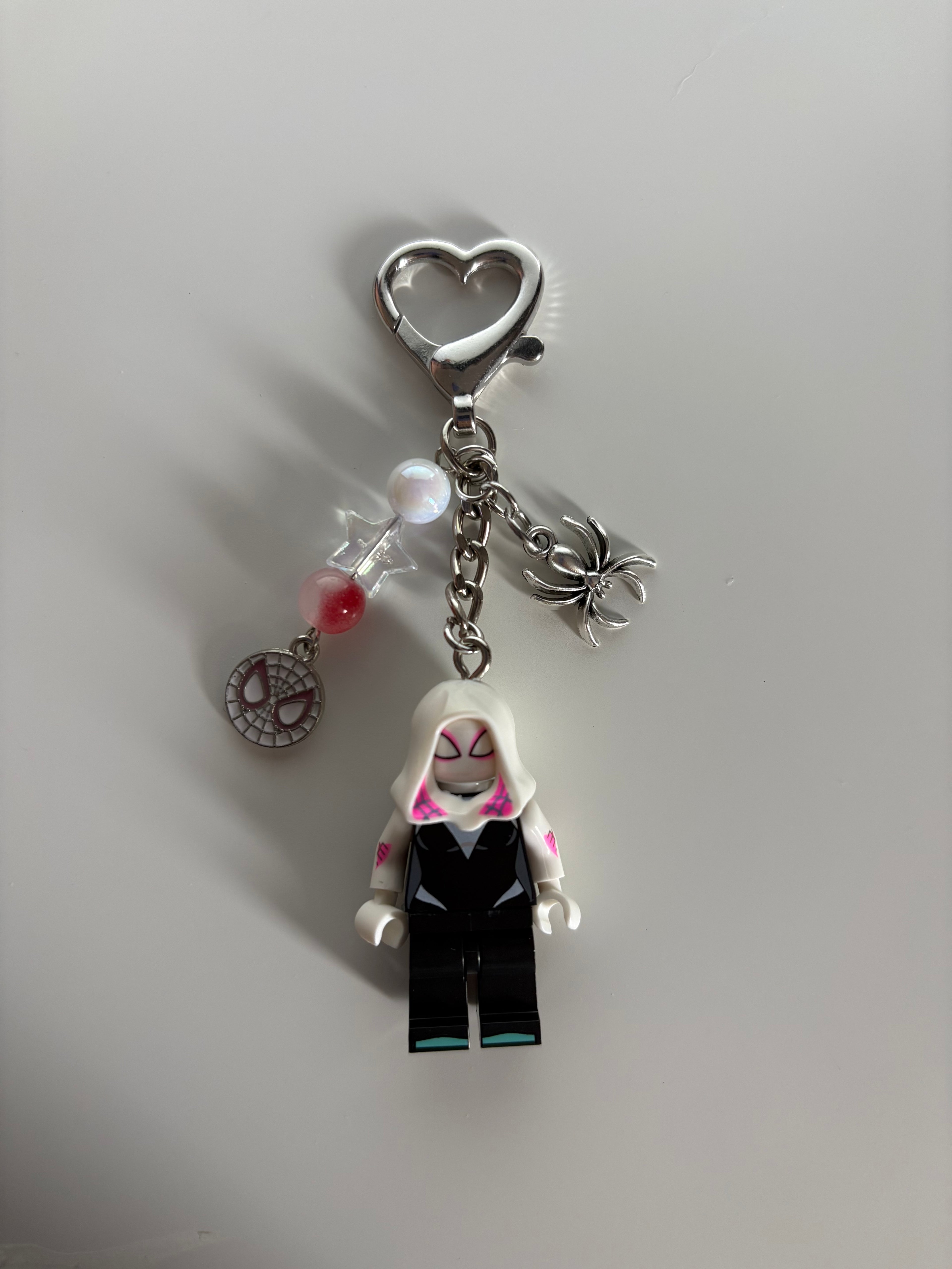 Spider gwen ghost spider inspired minimalist, smaller handmade minifigure keychain