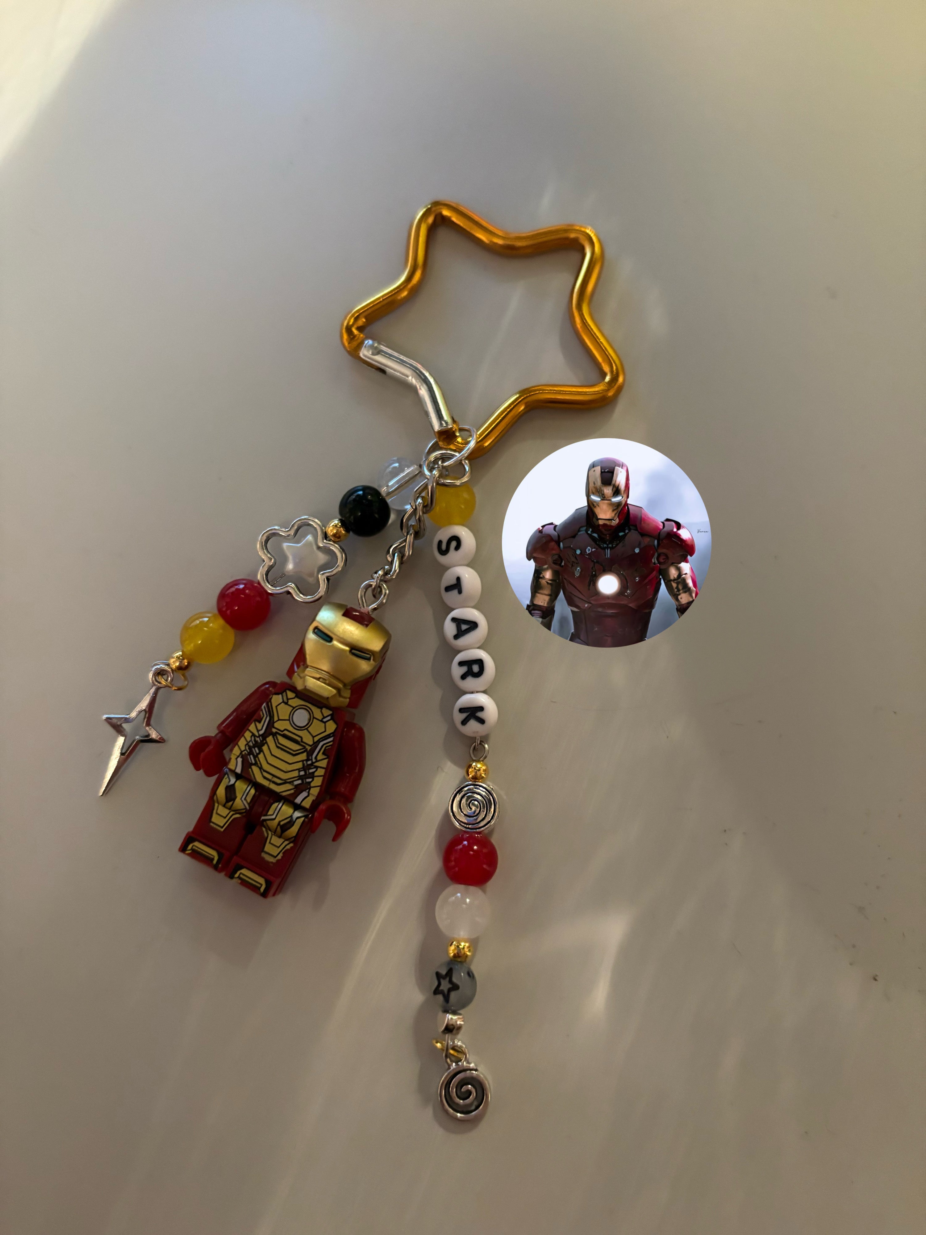 Ironman Tony Stark inspired handmade minifigure keychain